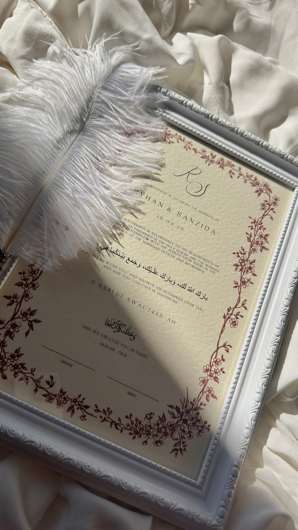 Bundle: Nikah Certificate - The Crimson Vow + Frame + Pen