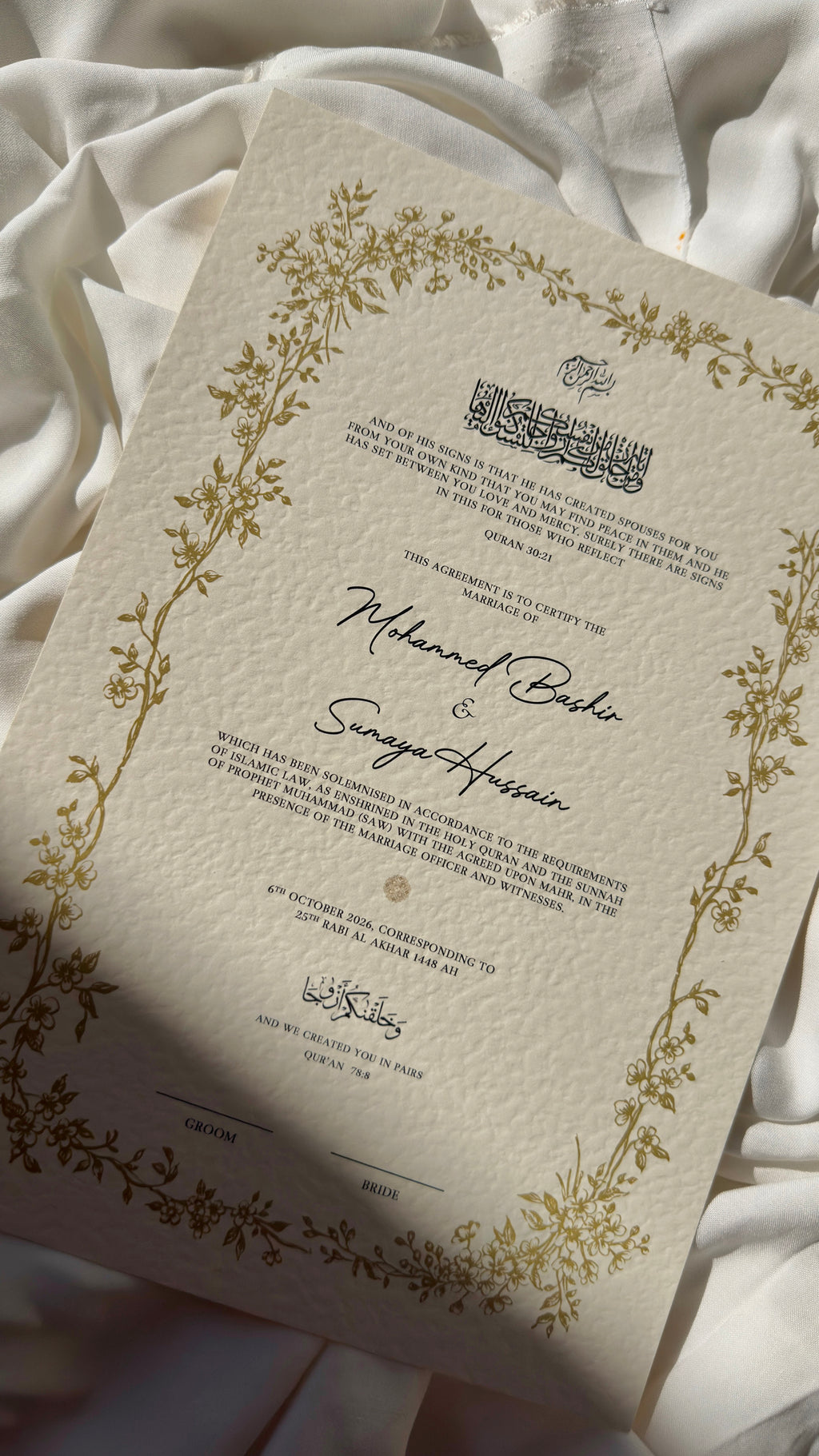 Nikah Certificate - The Everlasting Covenant + Pen