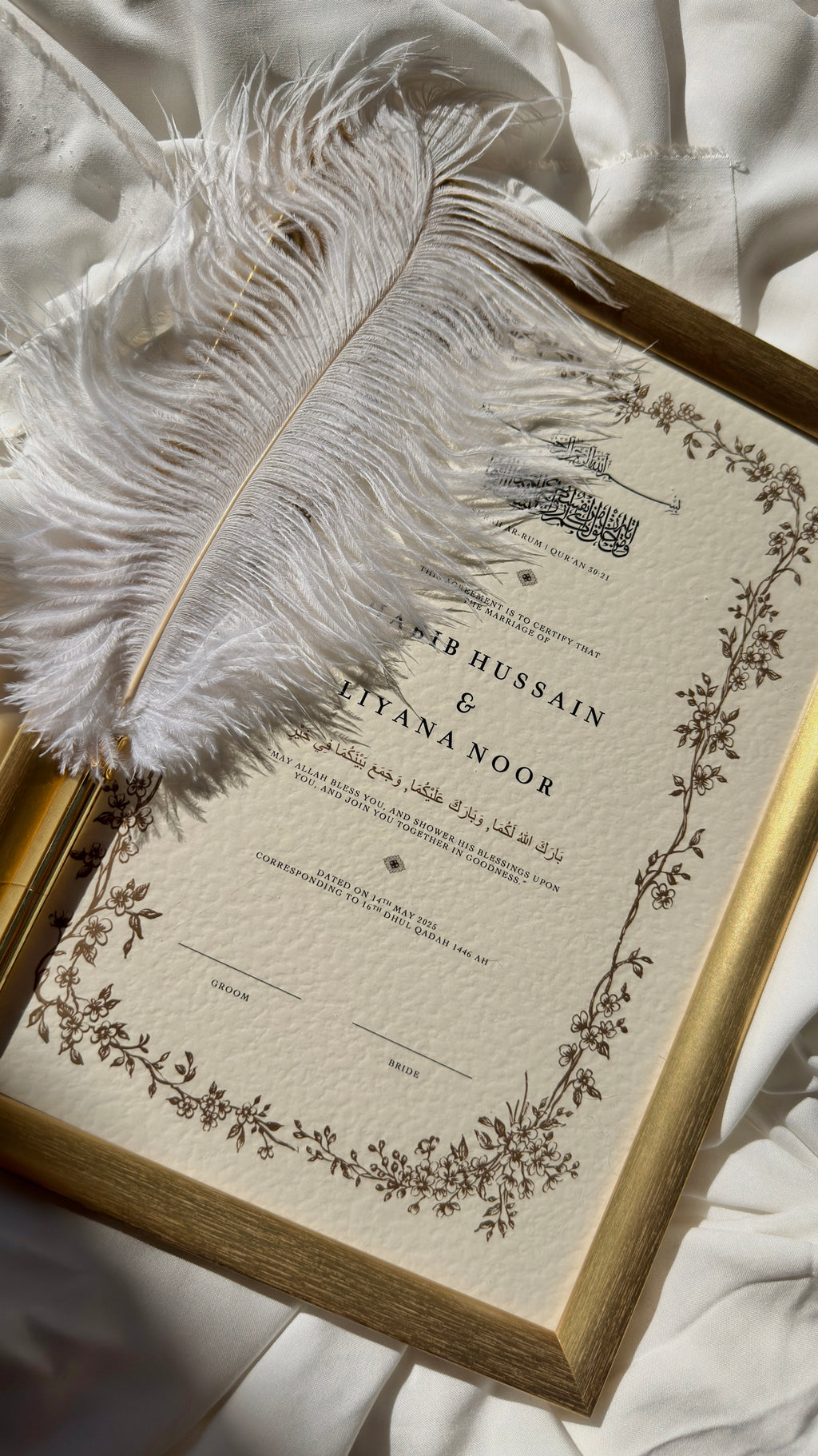 Bundle: Nikah Certificate - Rooted in Blessing + Frame + Pen