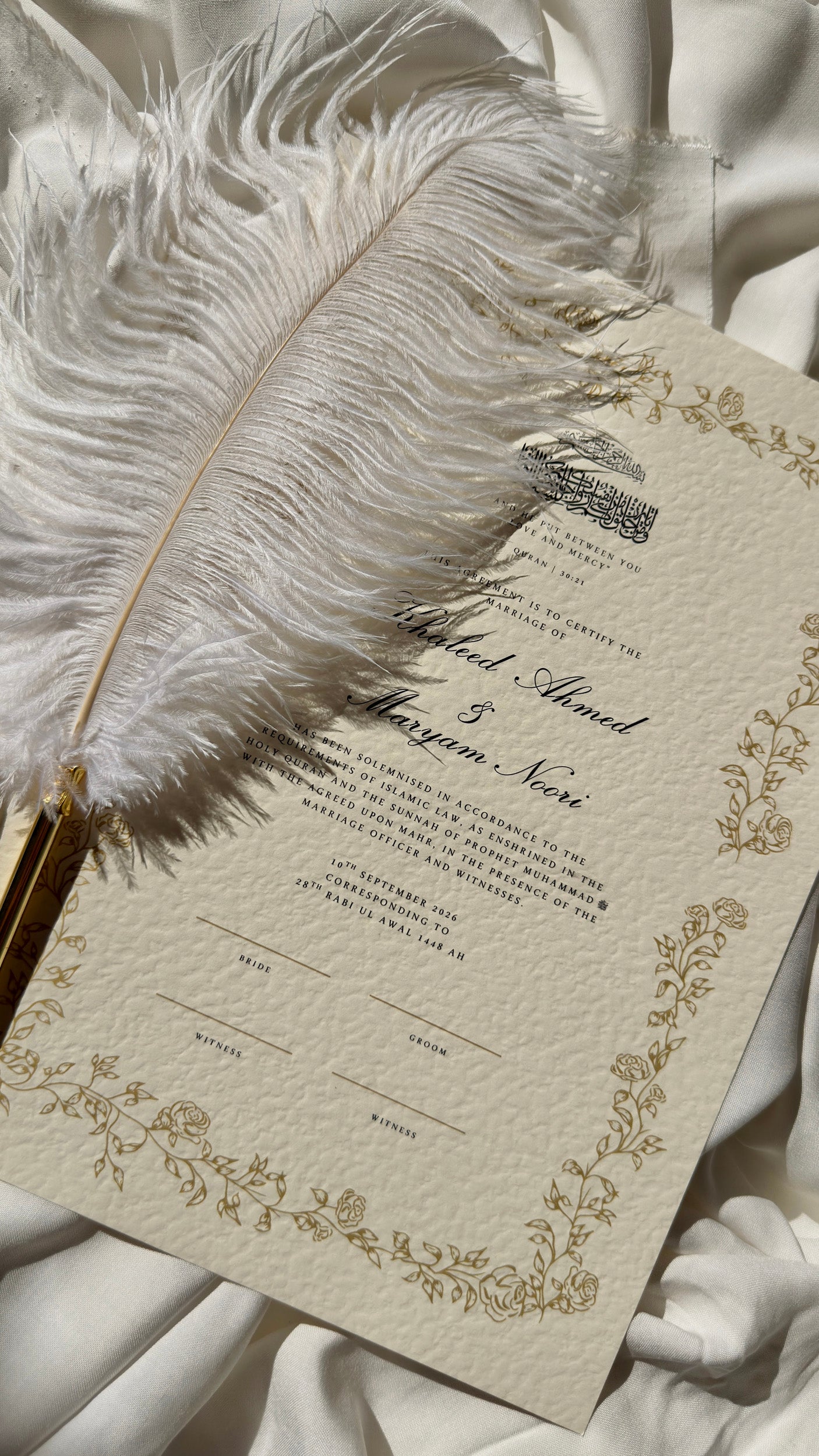 Bundle: Nikah Certificate - Gold of Spring + Frame + Pen