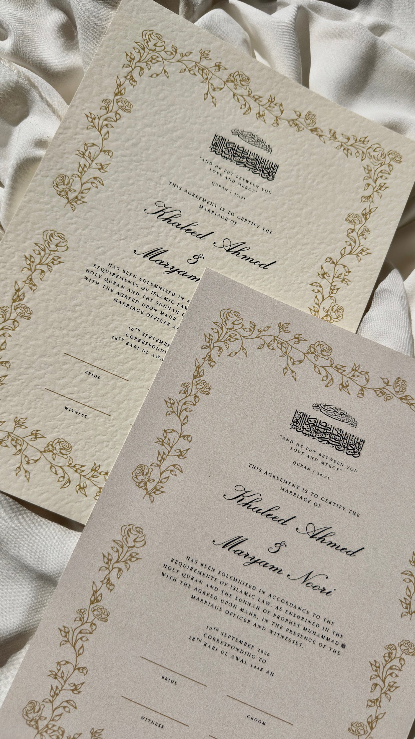 Bundle: Nikah Certificate - Gold of Spring + Frame + Pen