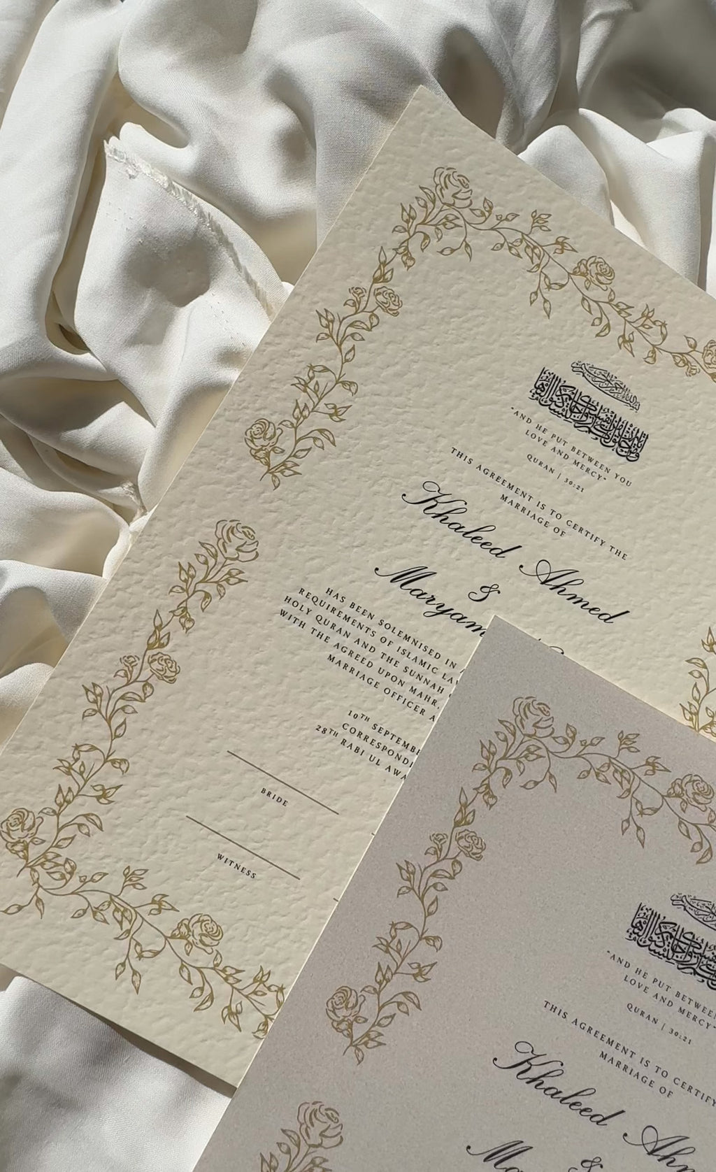 Bundle: Nikah Certificate - Gold of Spring + Frame + Pen