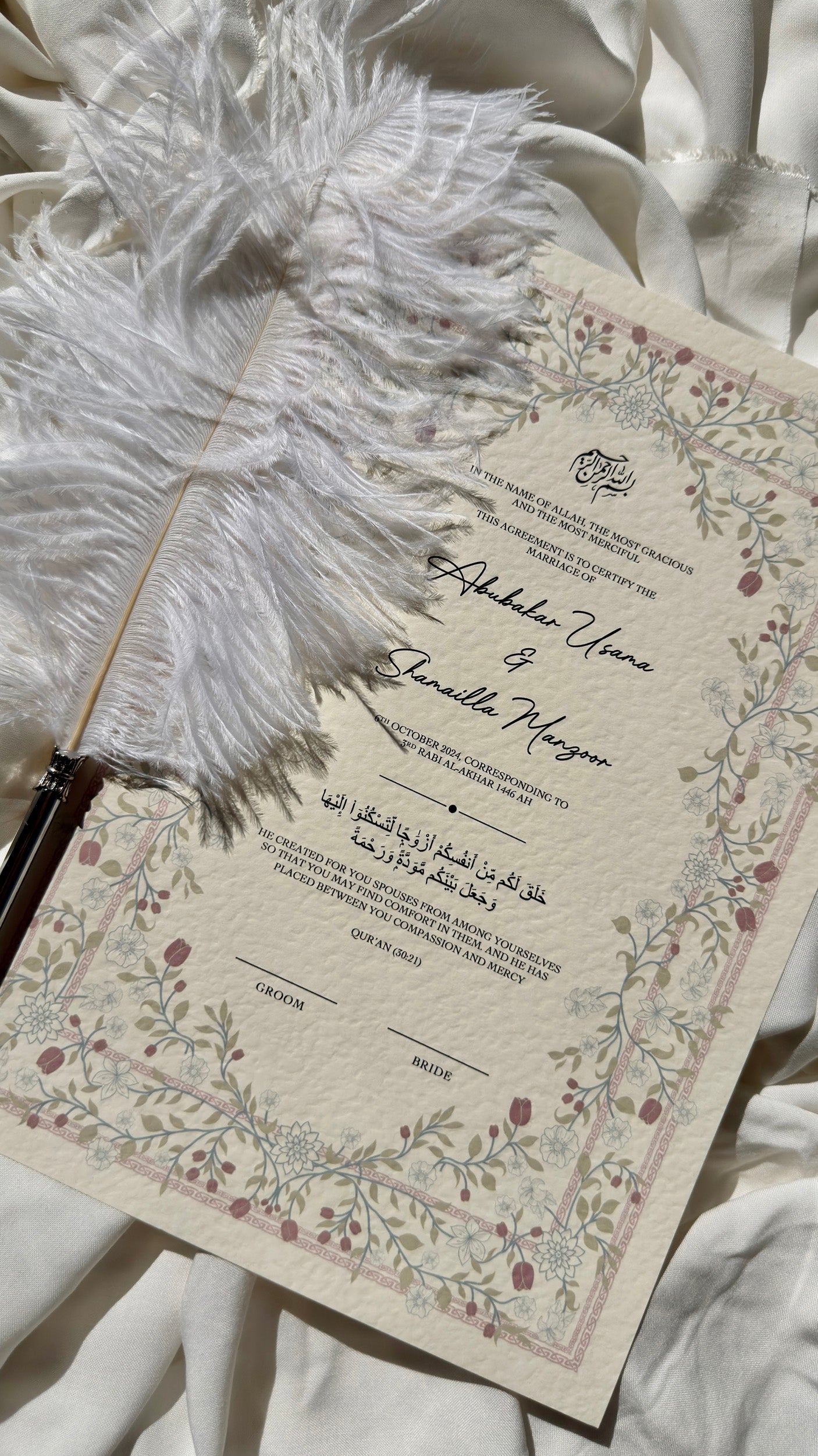 Nikah Certificate - The Rose Garden + Pen