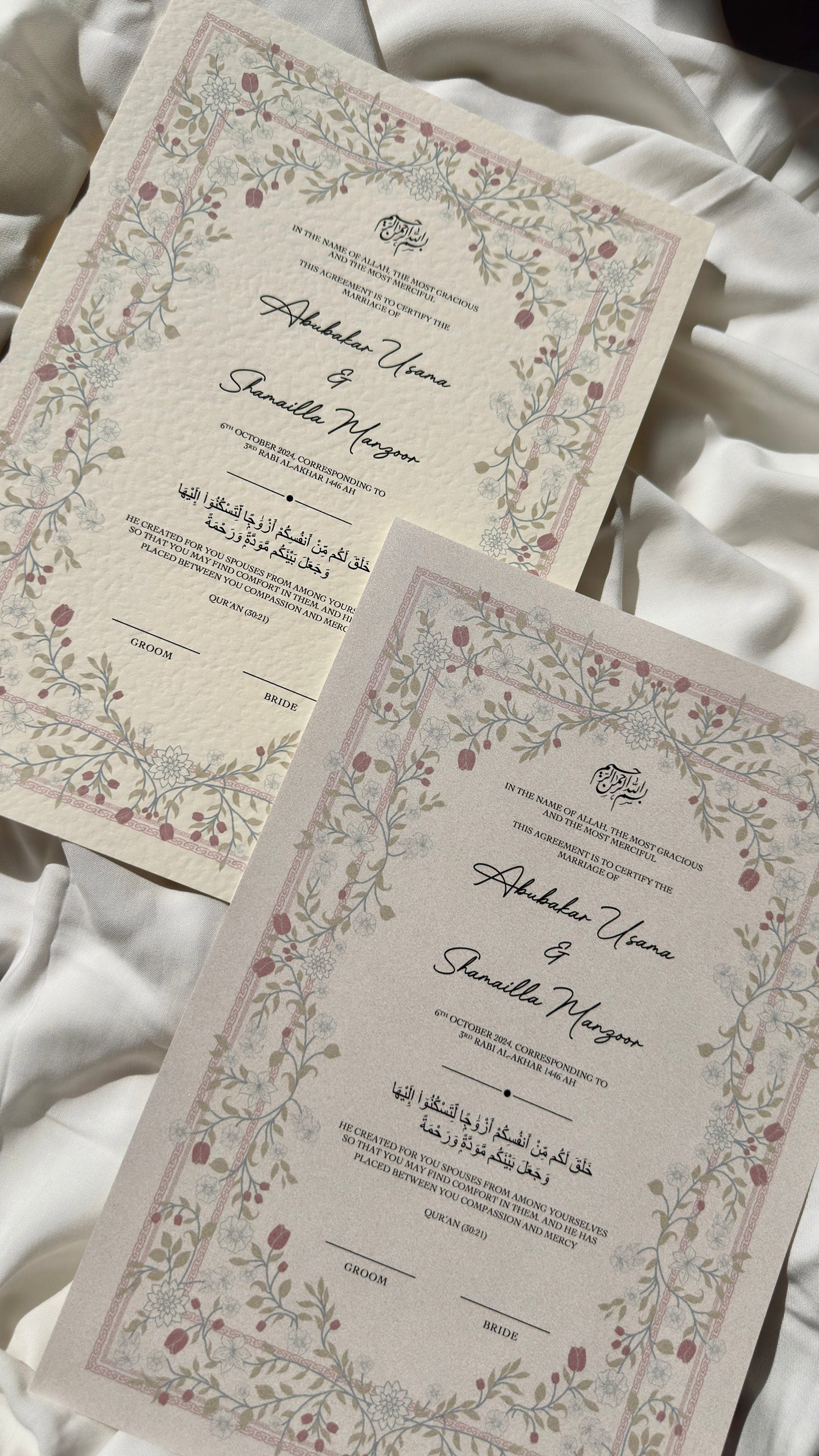 Nikah Certificate - The Rose Garden + Pen
