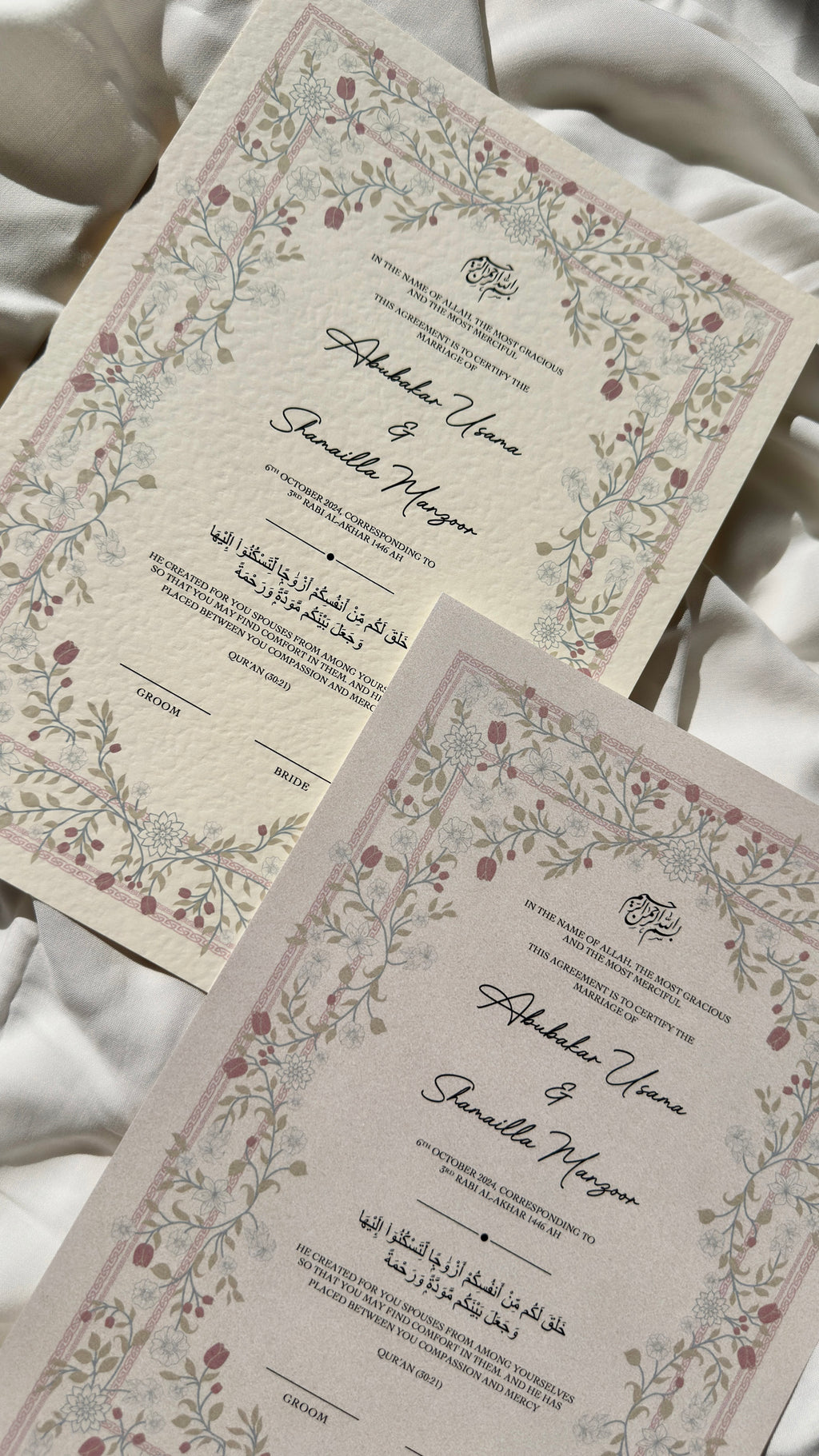 Nikah Certificate - The Rose Garden + Pen