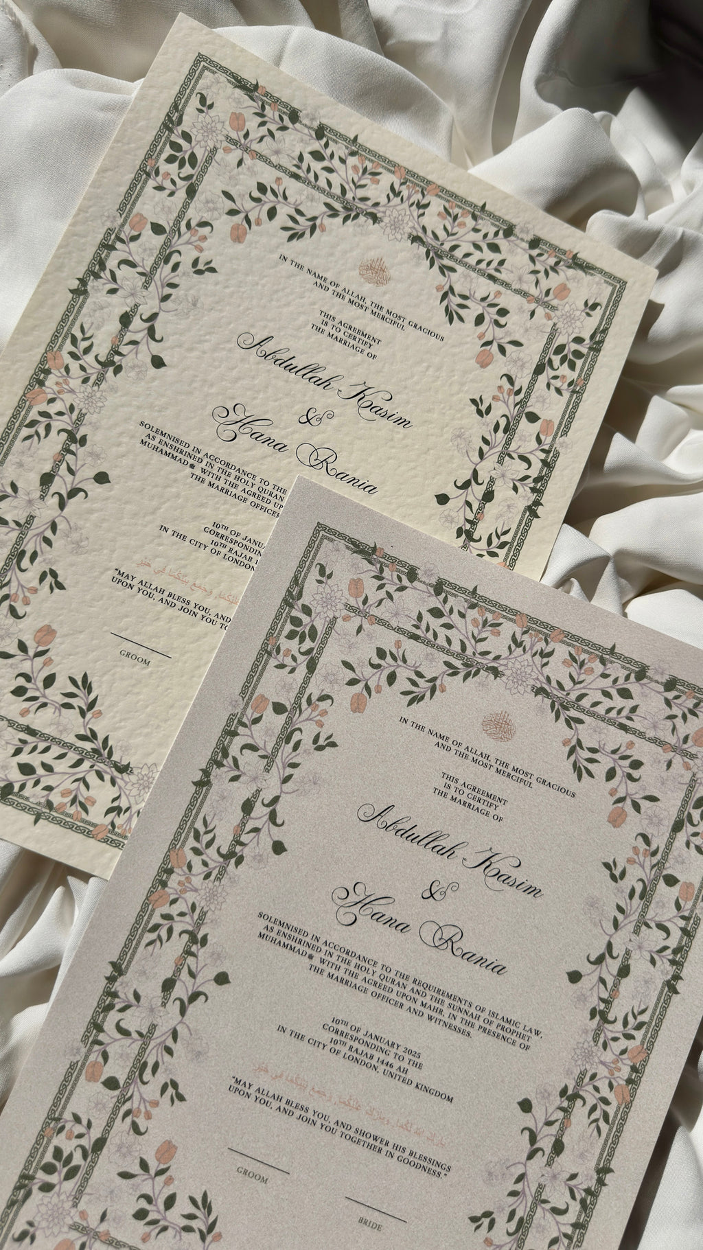 Bundle: Nikah Certificate - The Blooming of Two Hearts + Frame + Pen