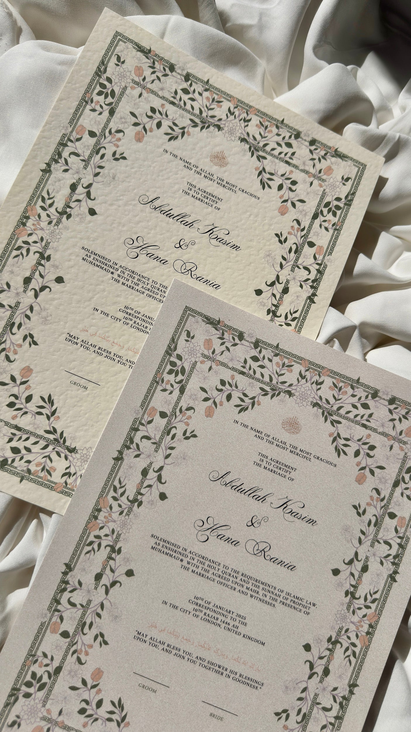 Bundle: Nikah Certificate - The Blooming of Two Hearts + Frame + Pen