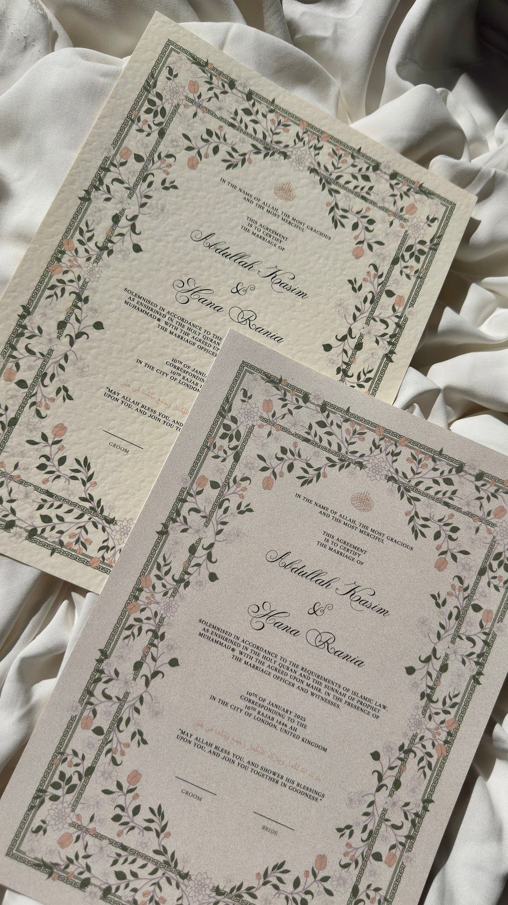 Bundle: Nikah Certificate - The Blooming of Two Hearts + Frame + Pen