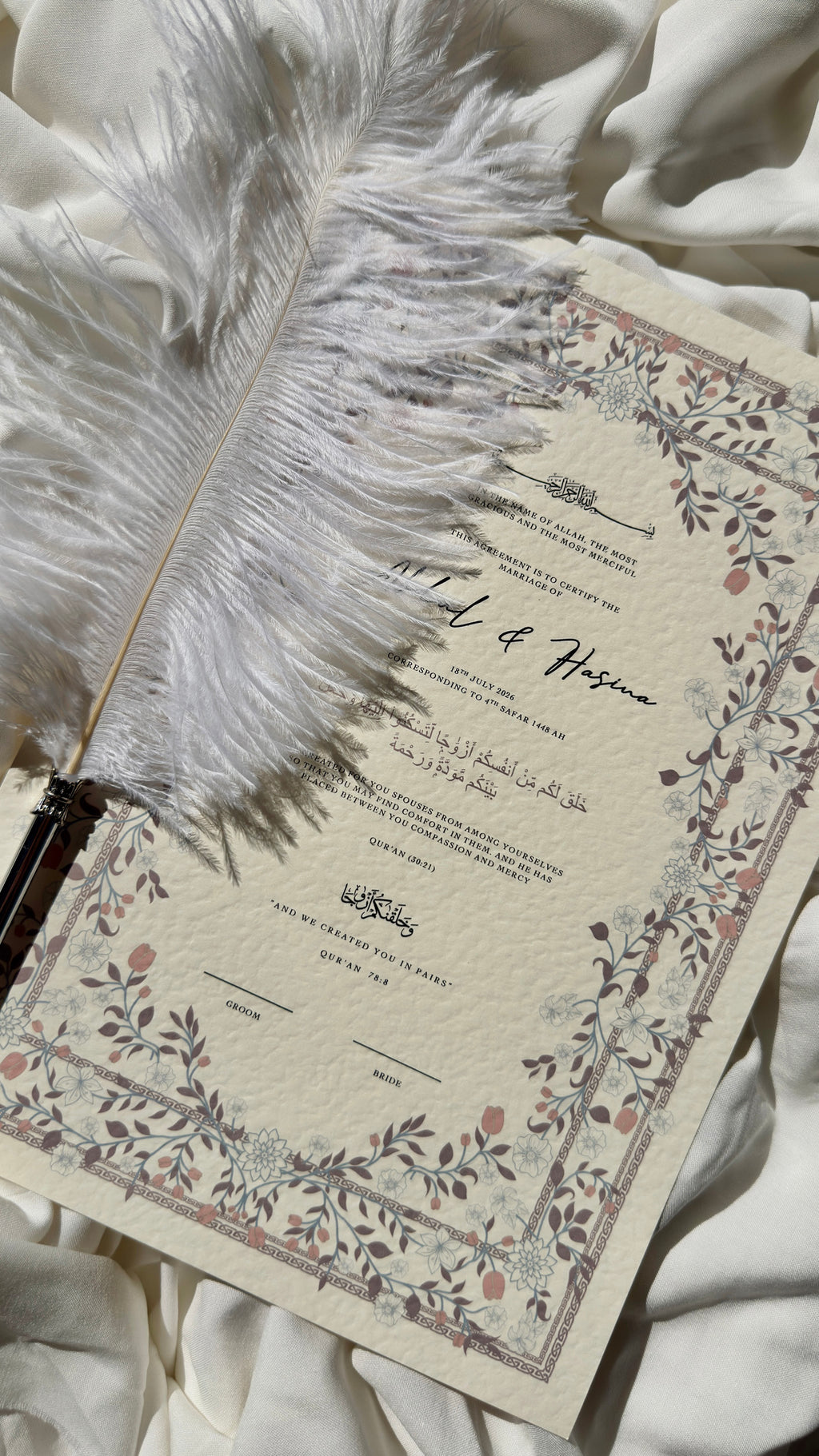 Bundle: Nikah Certificate - The Purple Garden + Frame + Pen
