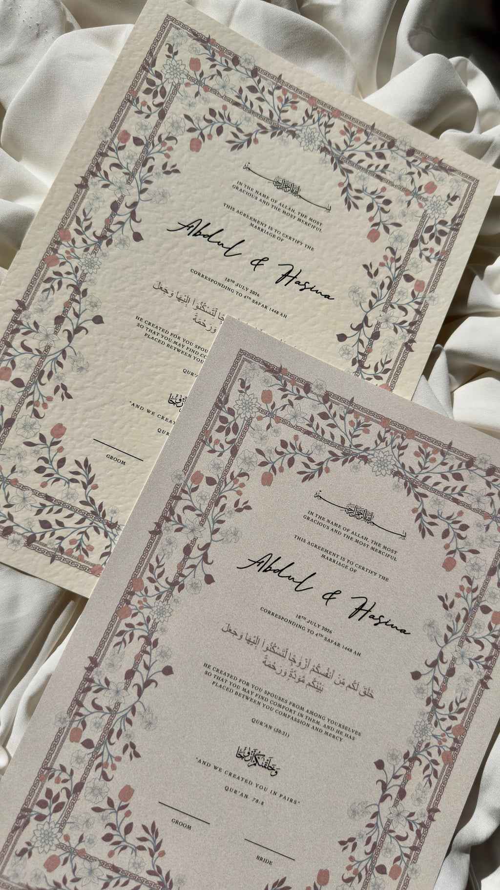 Bundle: Nikah Certificate - The Purple Garden + Frame + Pen