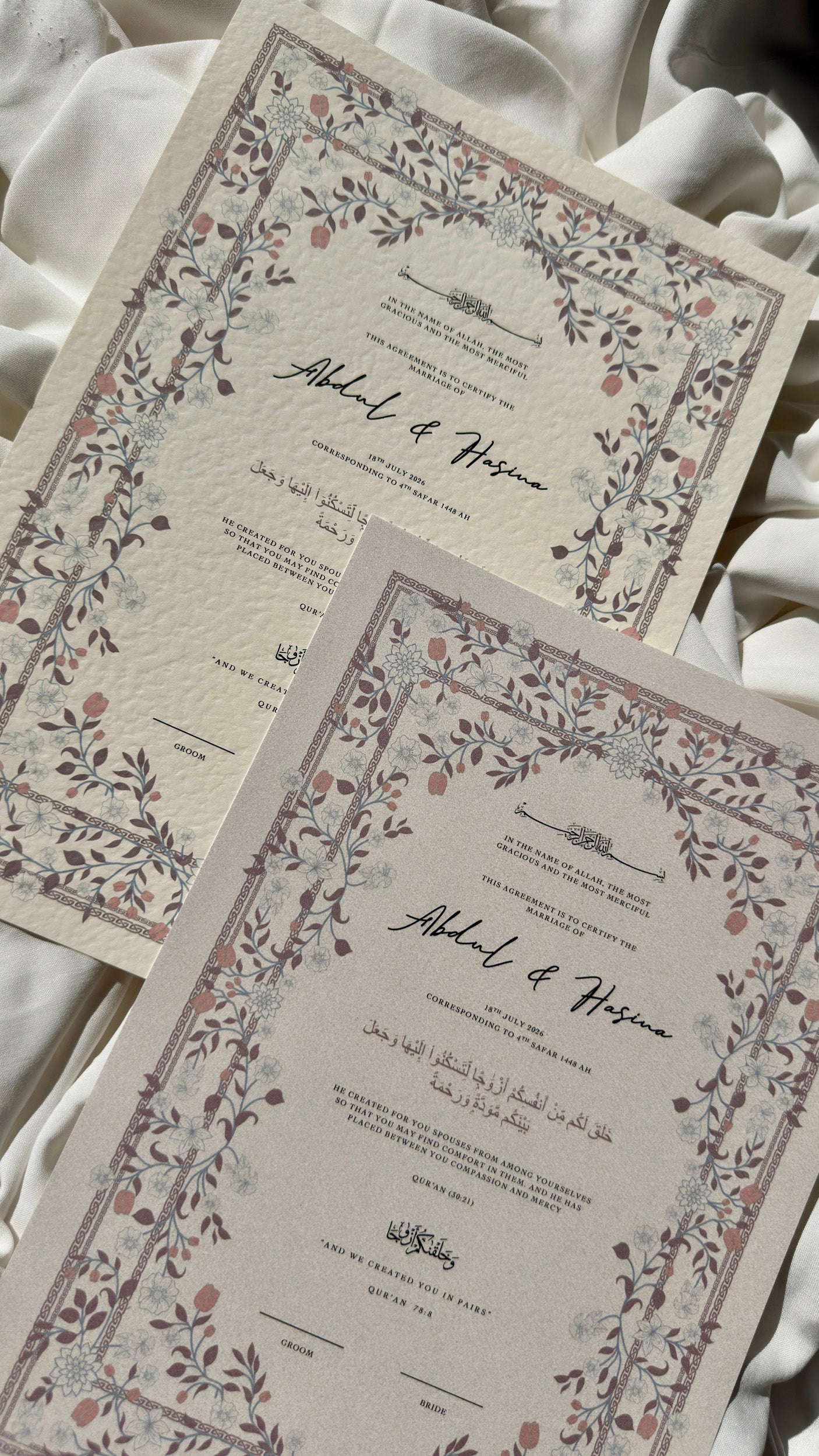Bundle: Nikah Certificate - The Purple Garden + Frame + Pen