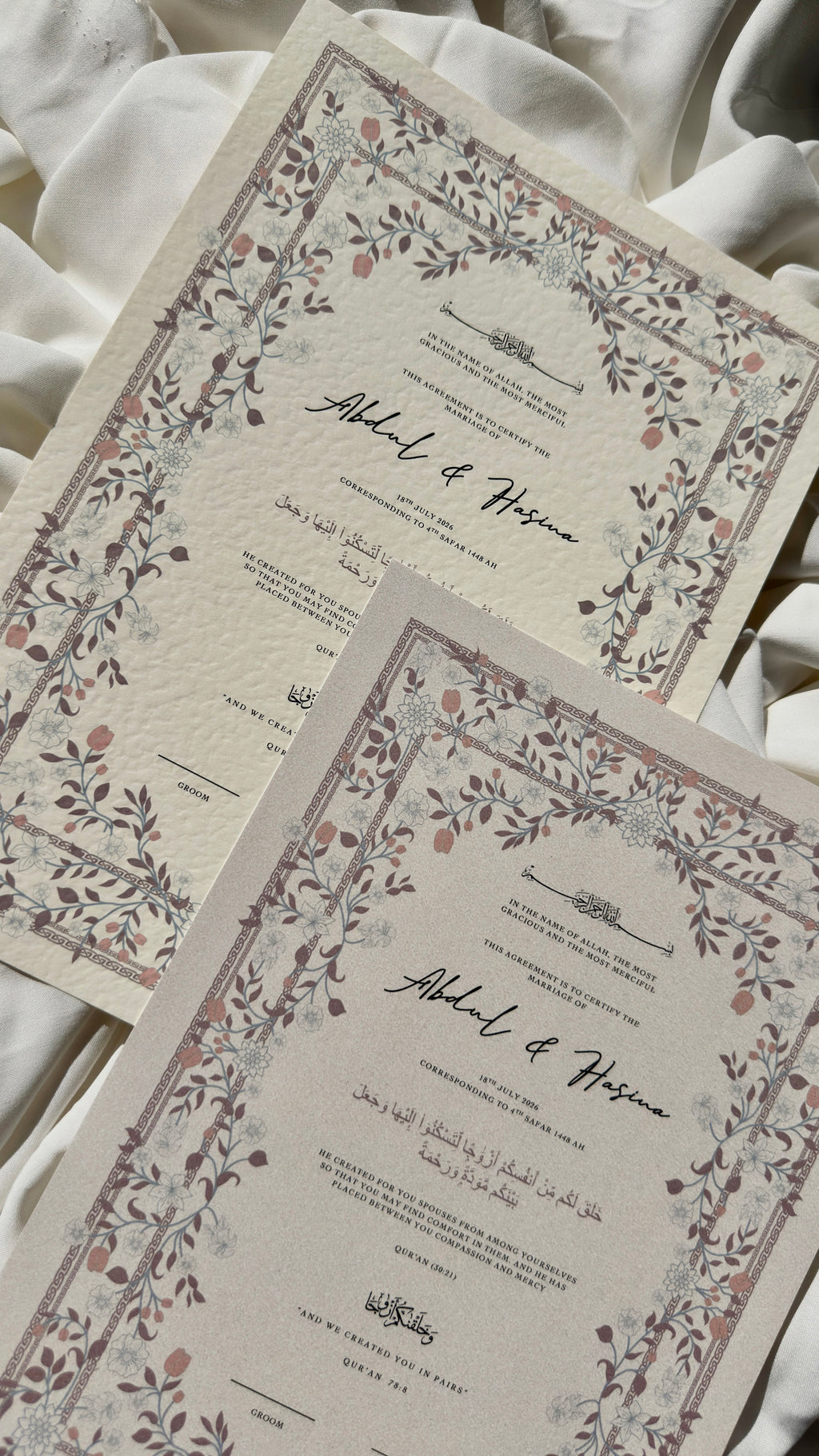 Bundle: Nikah Certificate - The Purple Garden + Frame + Pen