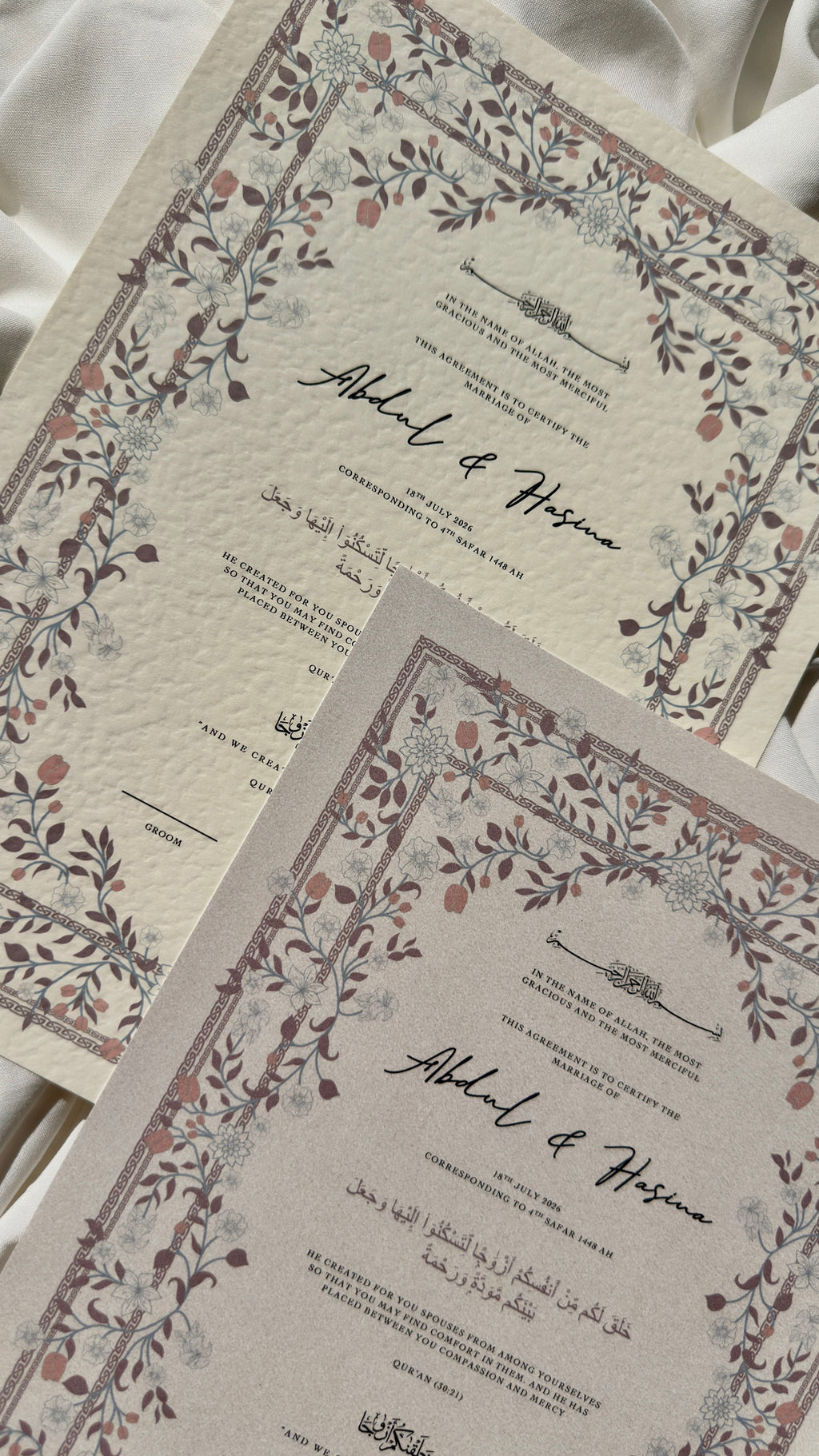 Bundle: Nikah Certificate - The Purple Garden + Frame + Pen