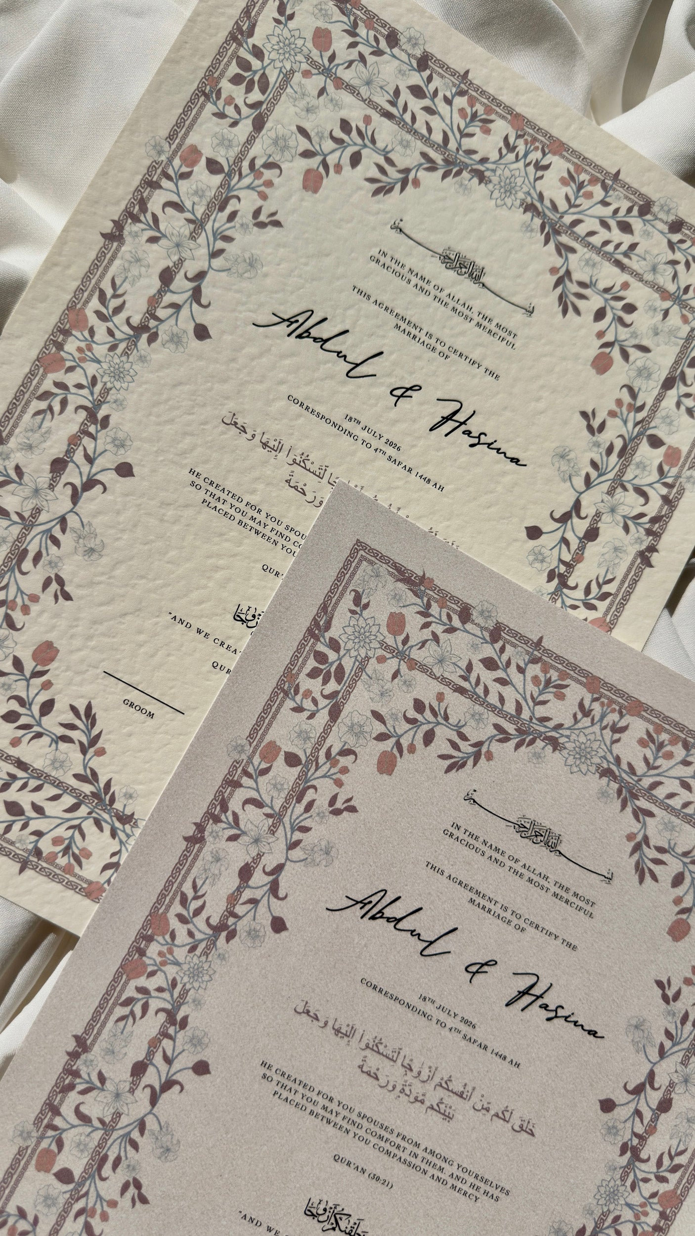 Bundle: Nikah Certificate - The Purple Garden + Frame + Pen