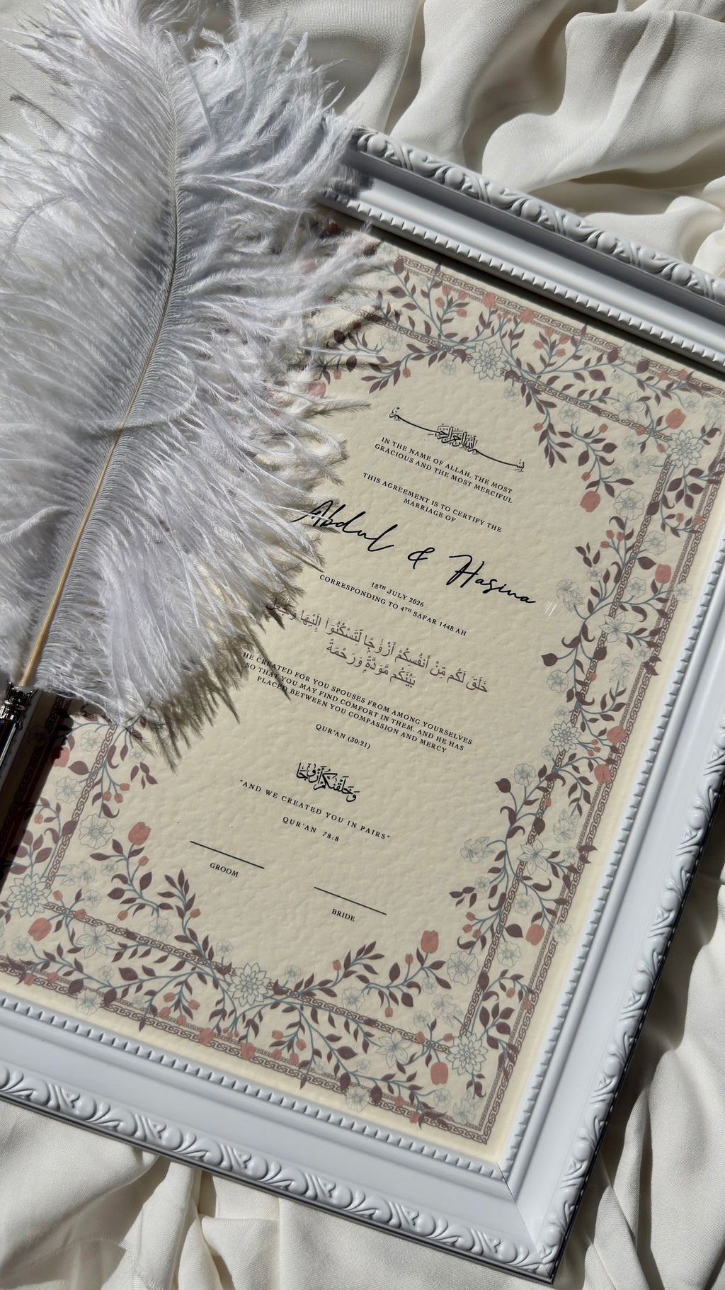 Bundle: Nikah Certificate - The Purple Garden + Frame + Pen