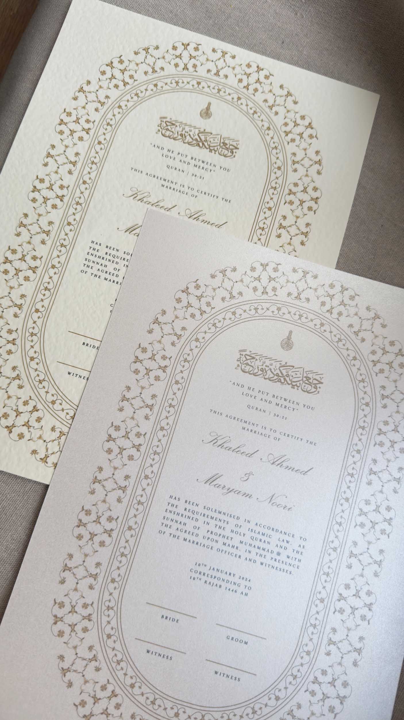 Nikah Certificate - Sun of Gold