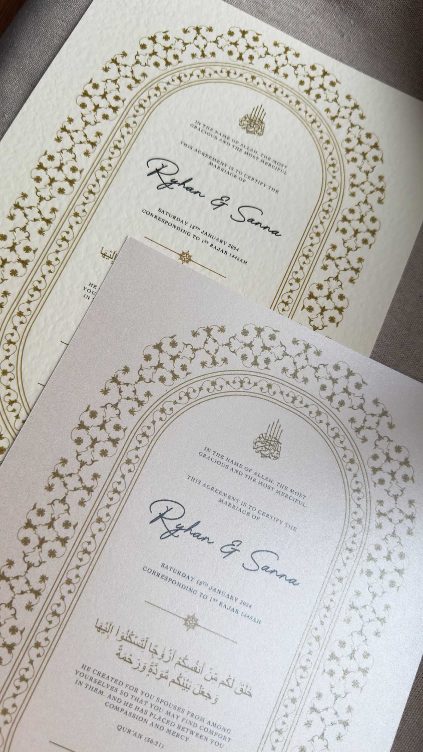 Nikah Certificate - Threads of Gold + Pen