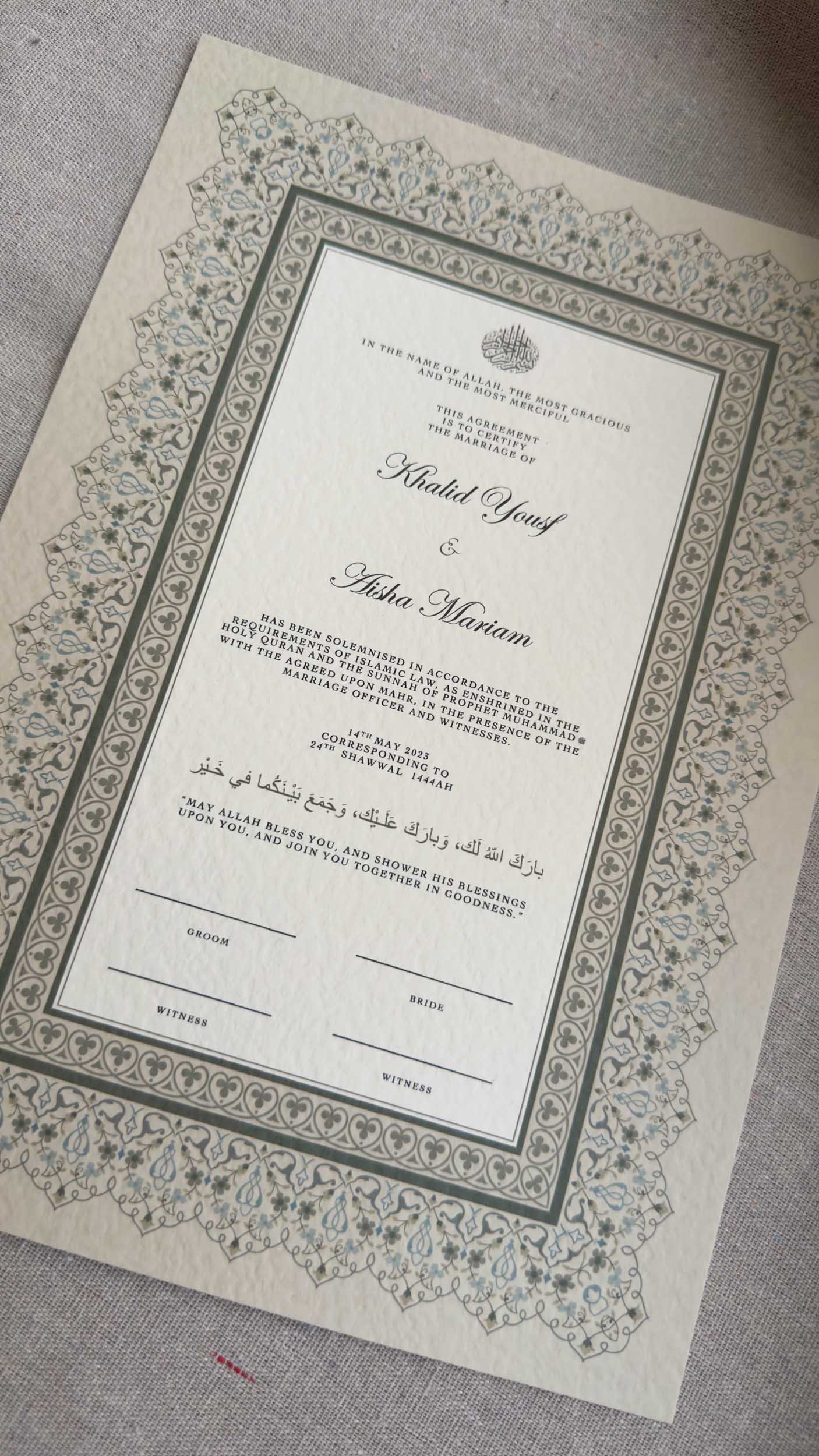 Nikah Certificate - Certificate of Commitment + Pen