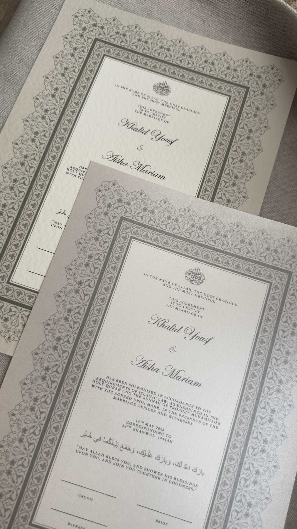 Nikah Certificate - Certificate of Commitment + Pen