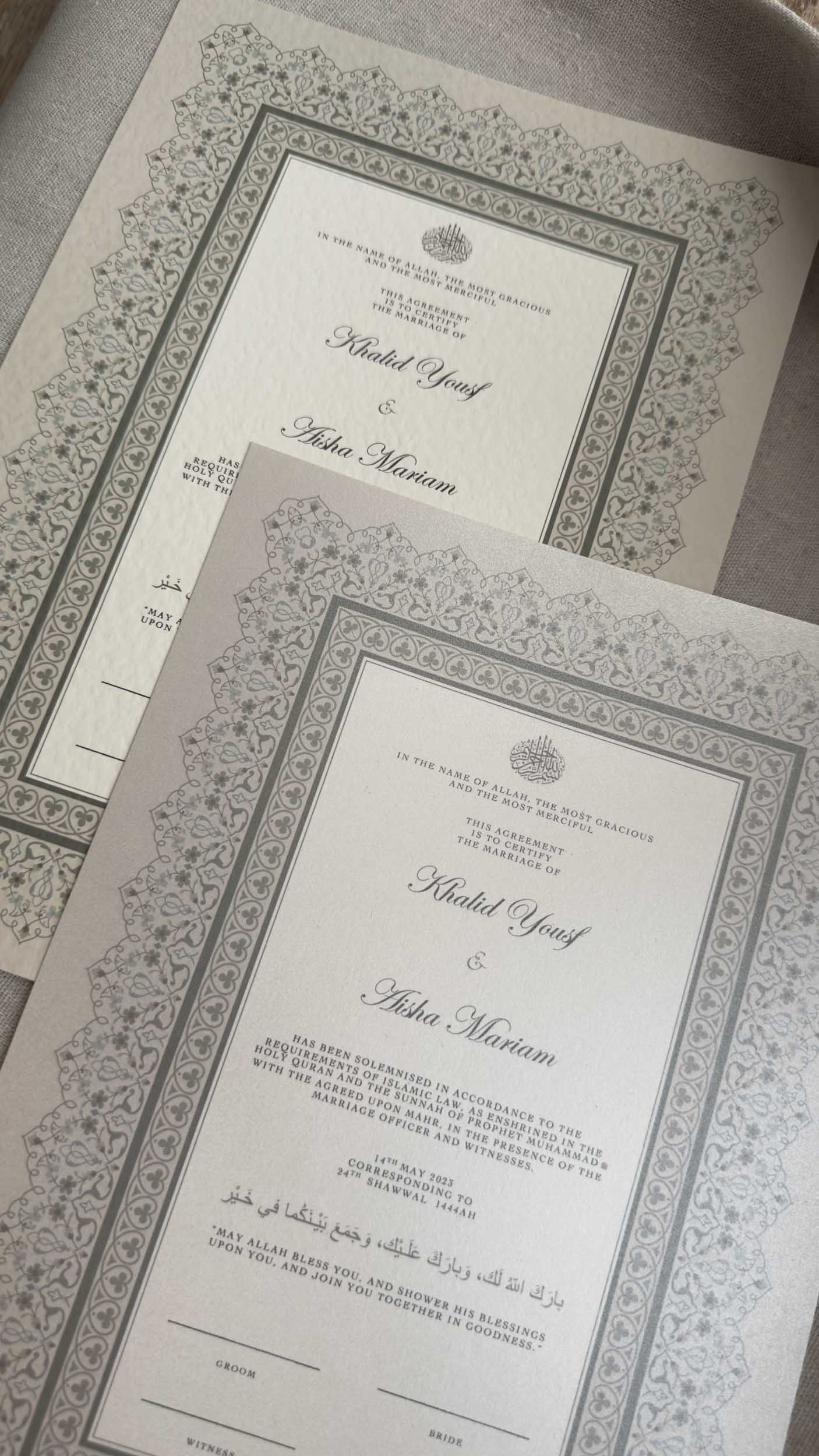 Nikah Certificate - Certificate of Commitment + Pen