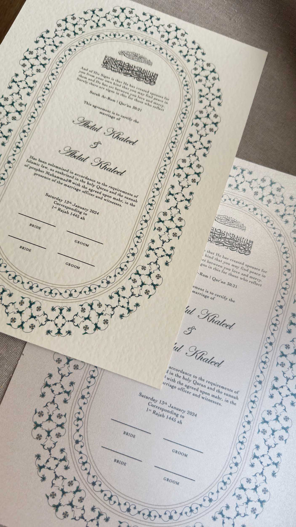 Nikah Certificate - Blue Moments