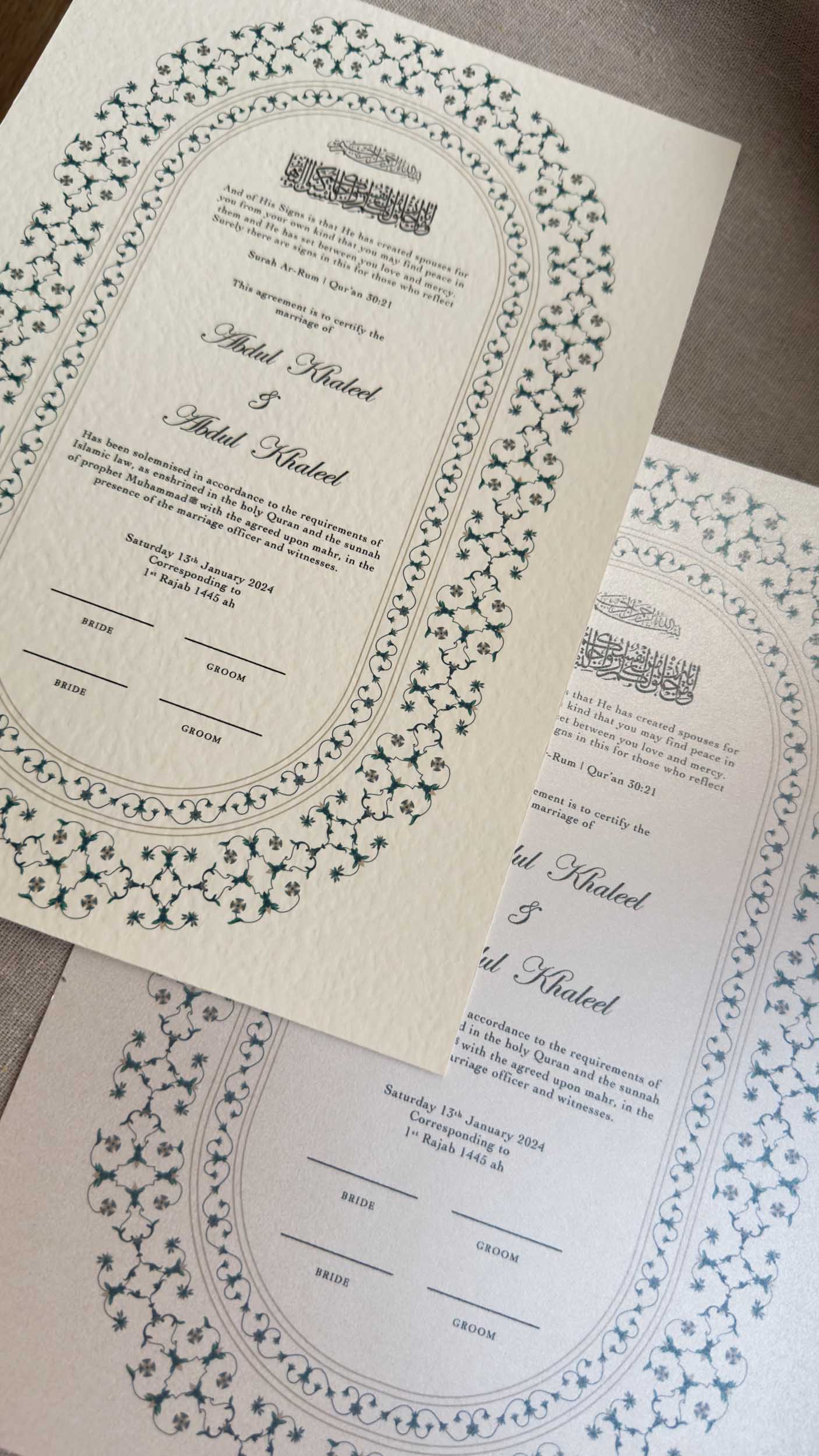 Nikah Certificate - Blue Moments