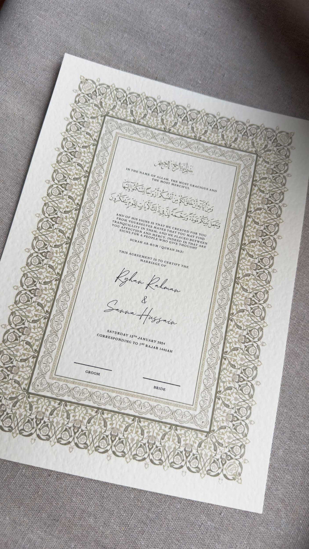 Nikah Certificate - Legacy of Love + Pen
