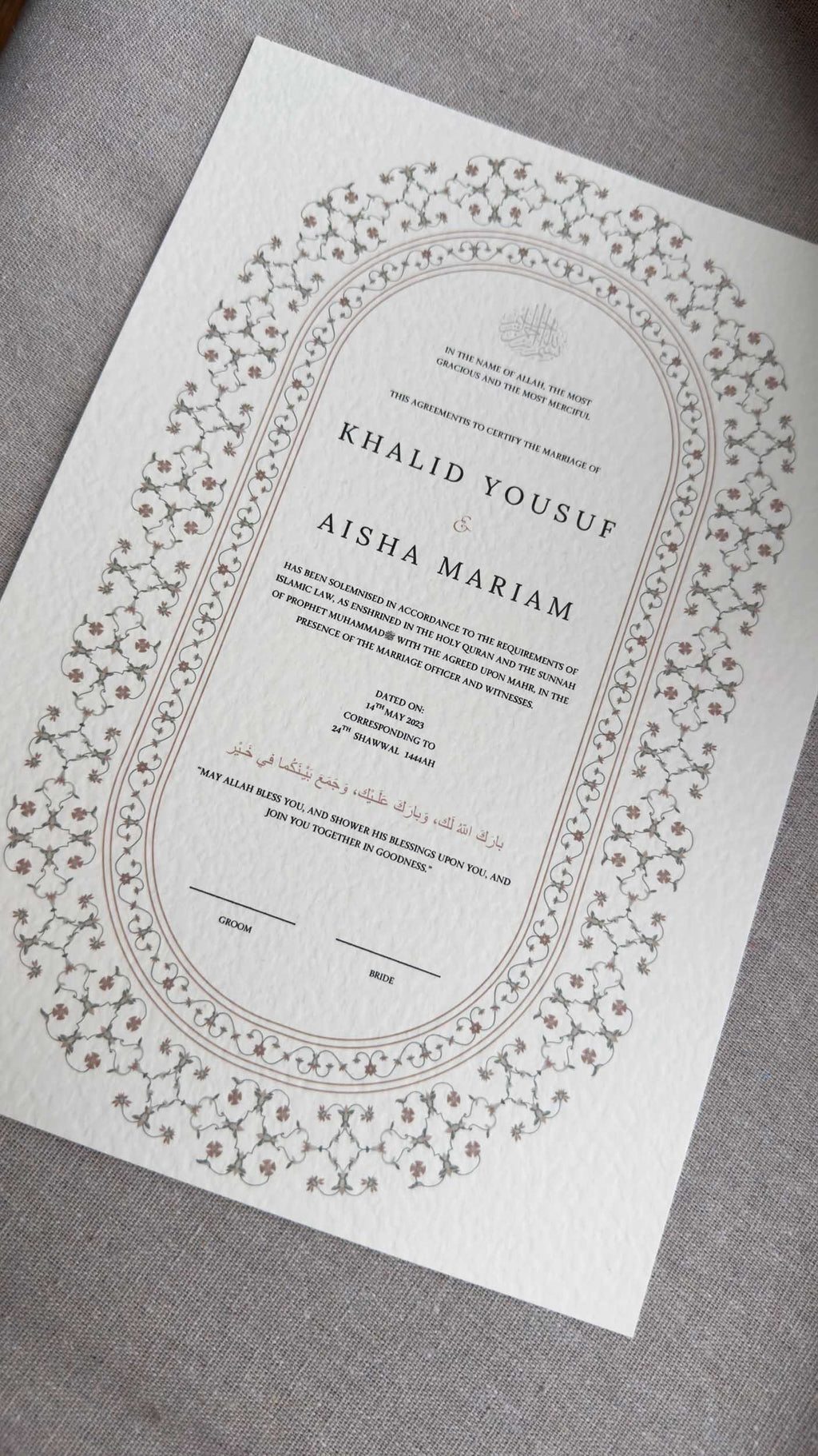 Nikah Certificate - Contract of Life