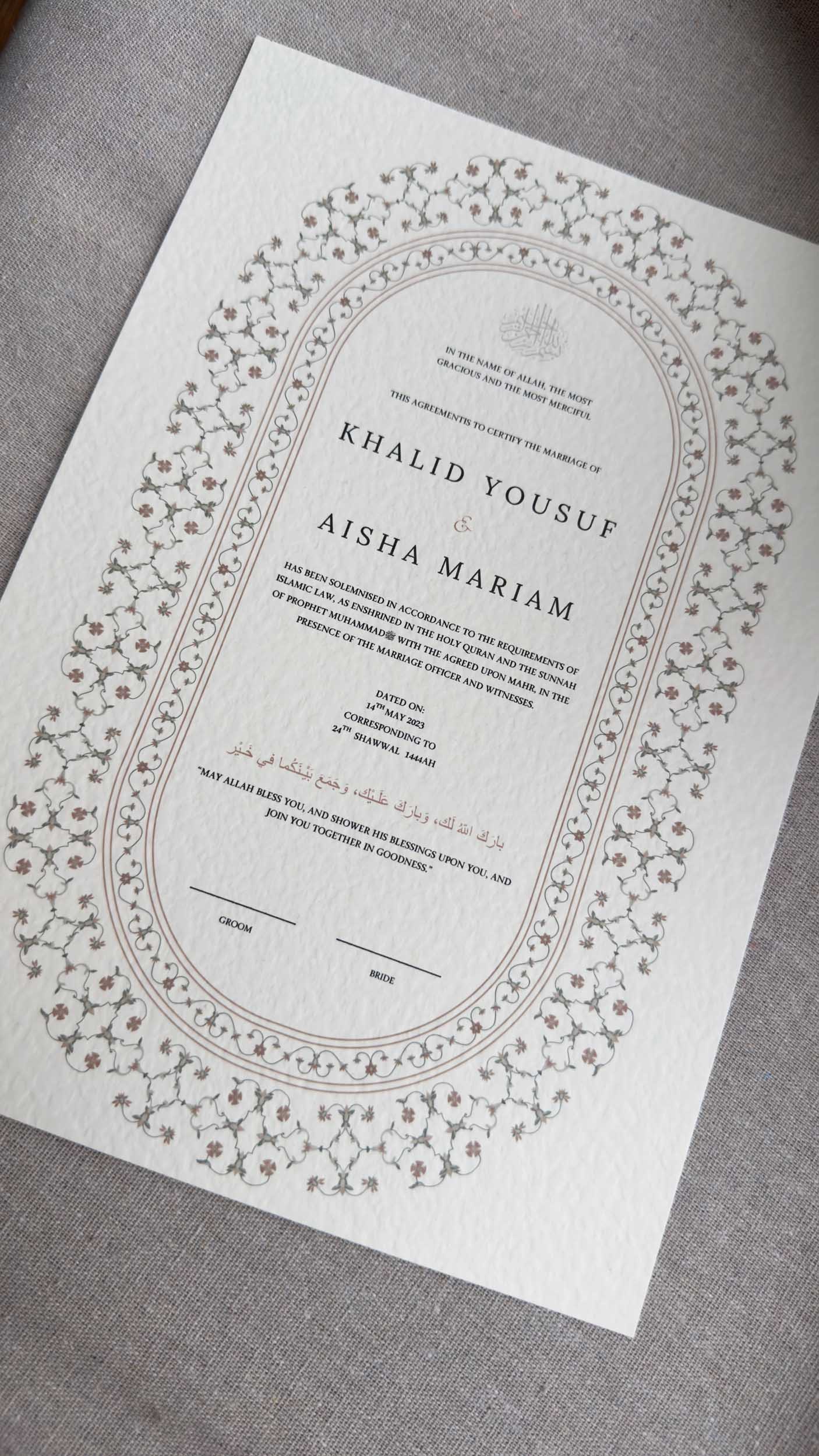 Nikah Certificate - Contract of Life