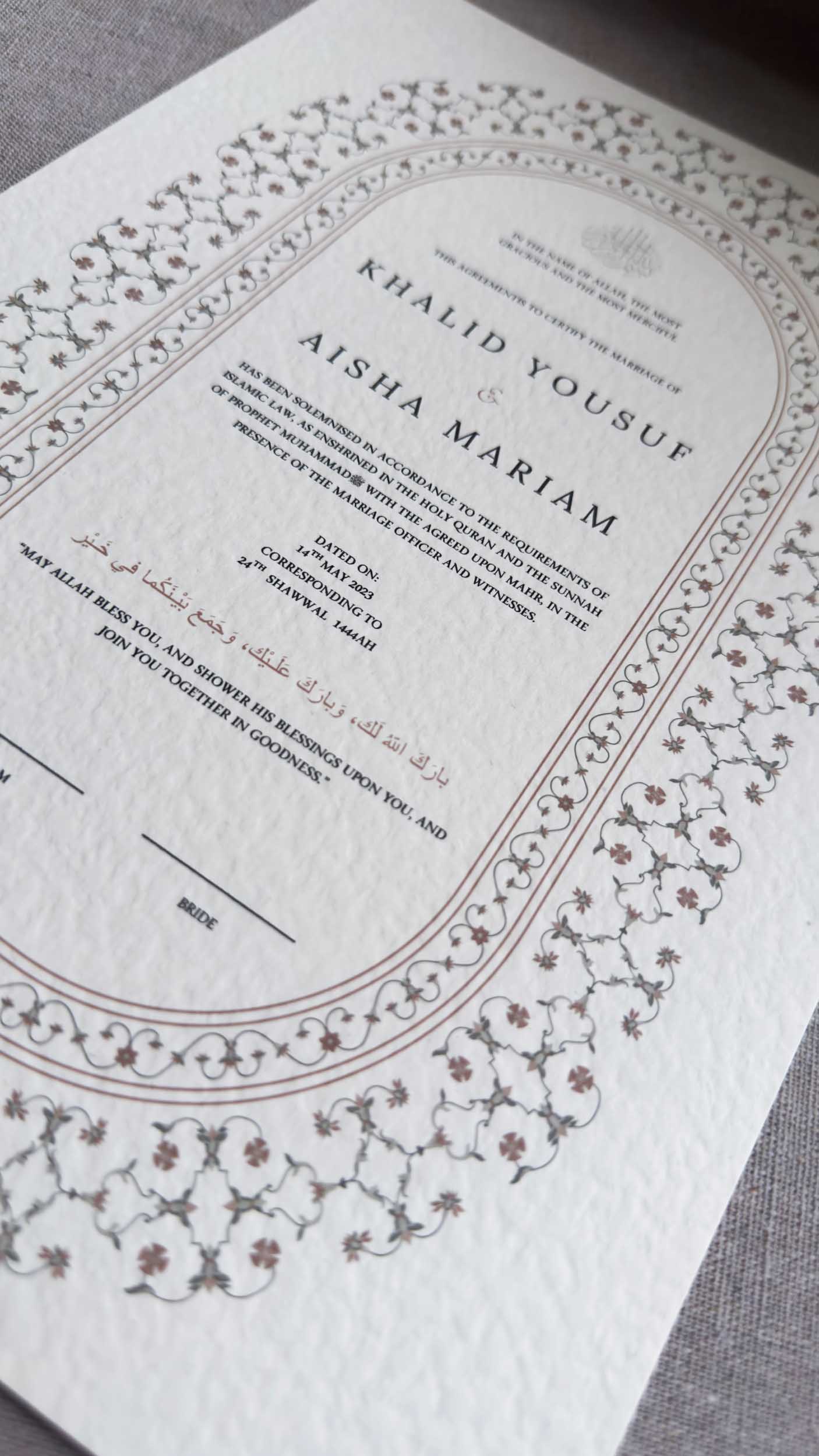 Nikah Certificate - Contract of Life