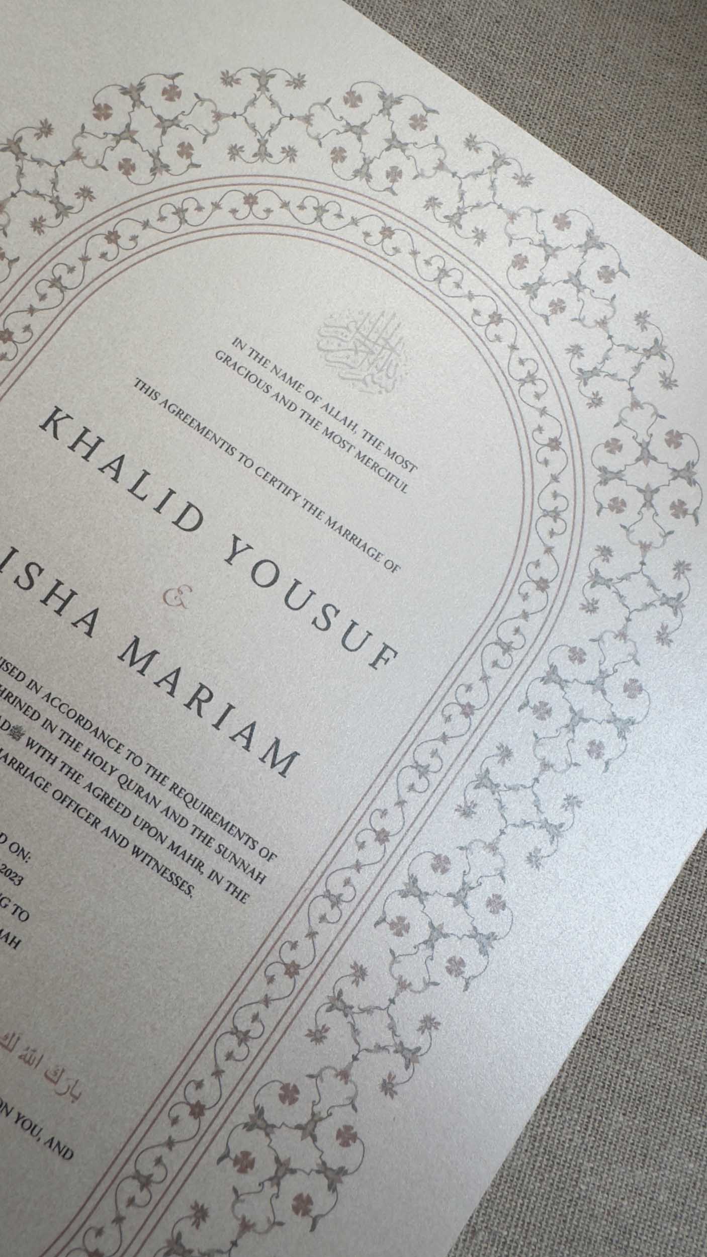 Nikah Certificate - Contract of Life