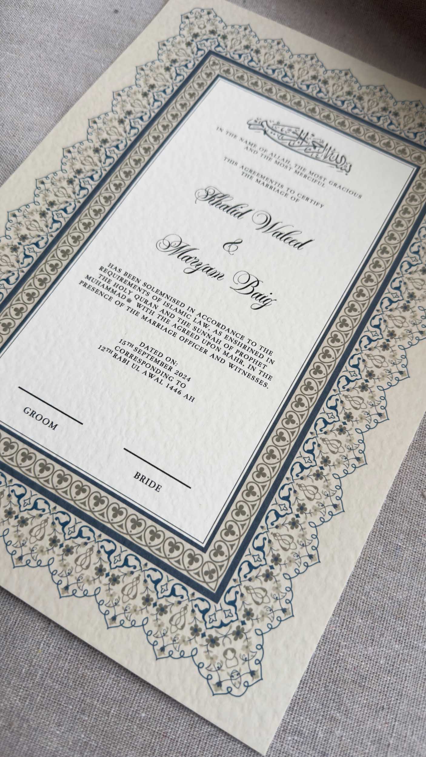 Nikah Certificate - Certificate of Unity + Pen