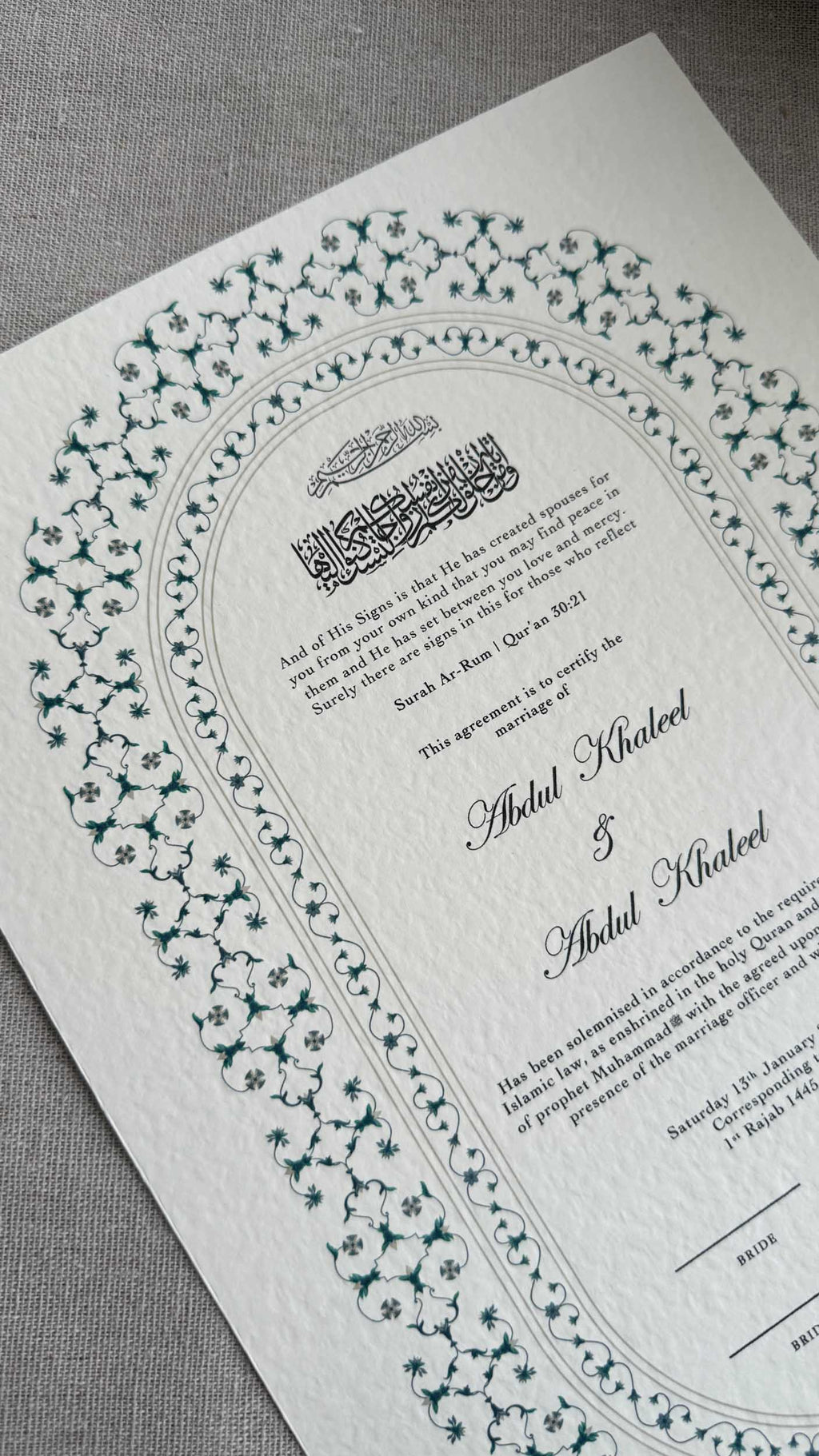 Nikah Certificate - Blue Moments