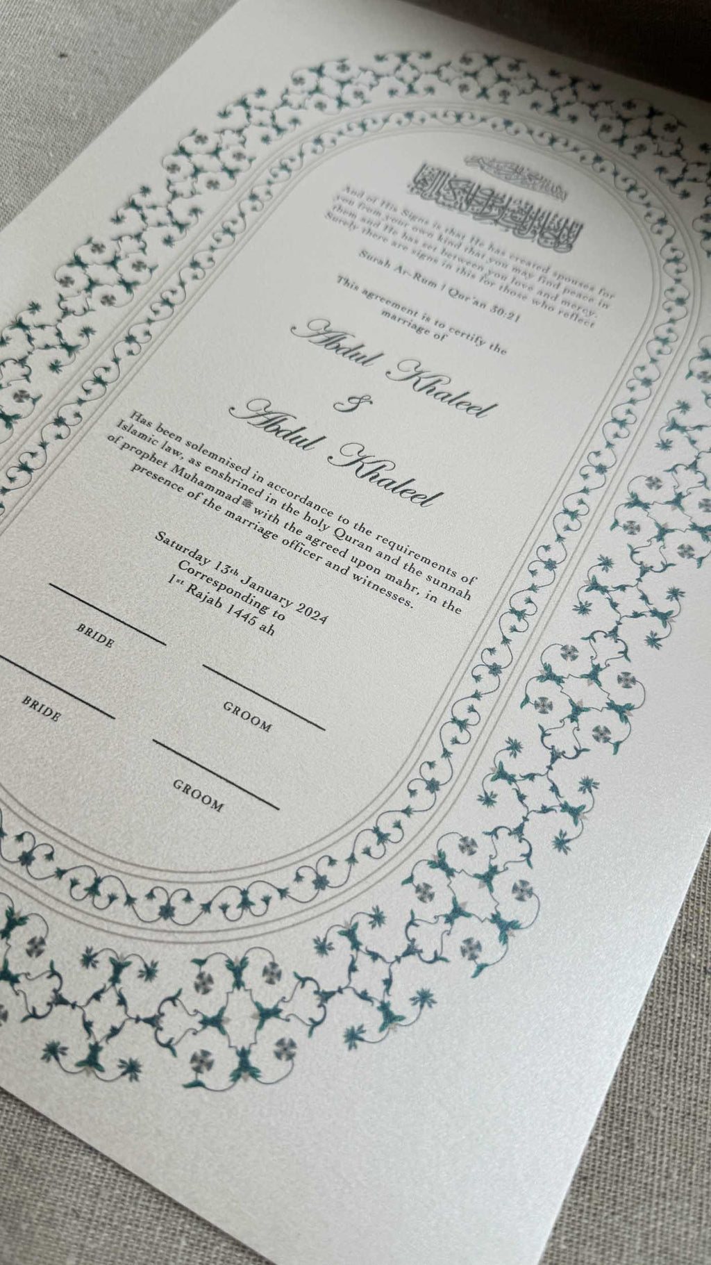 Nikah Certificate - Blue Moments