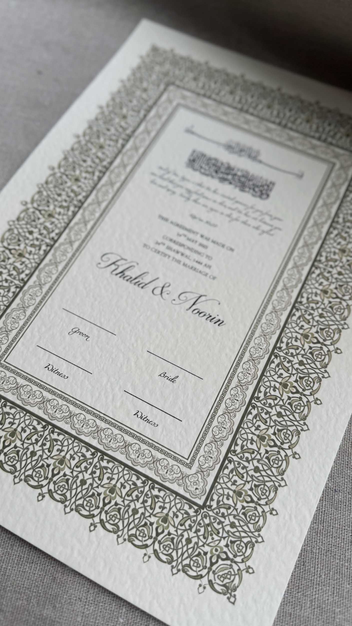 Nikah Certificate - Style of Gold