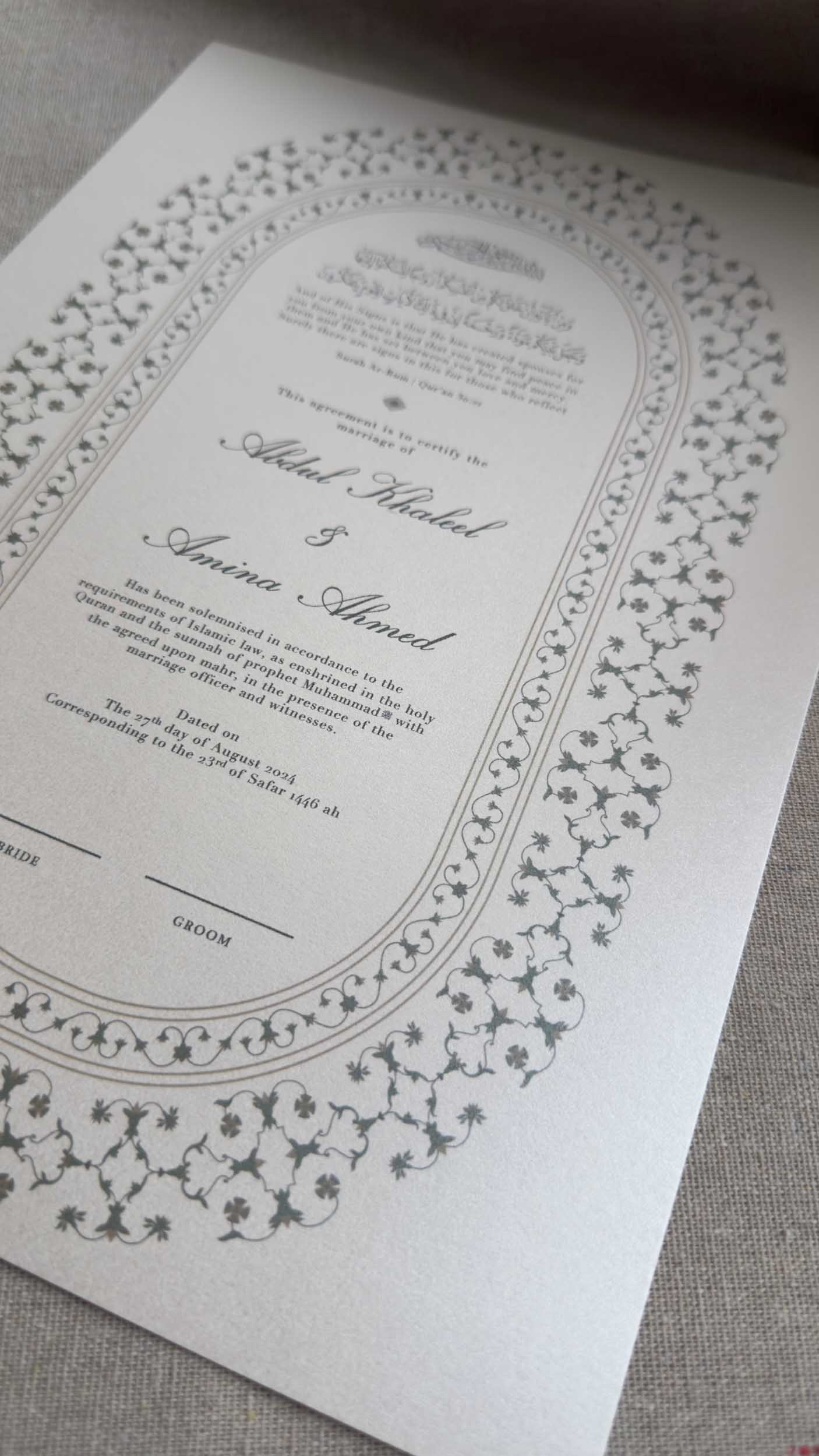 Nikah Certificate - Clarity of Sage