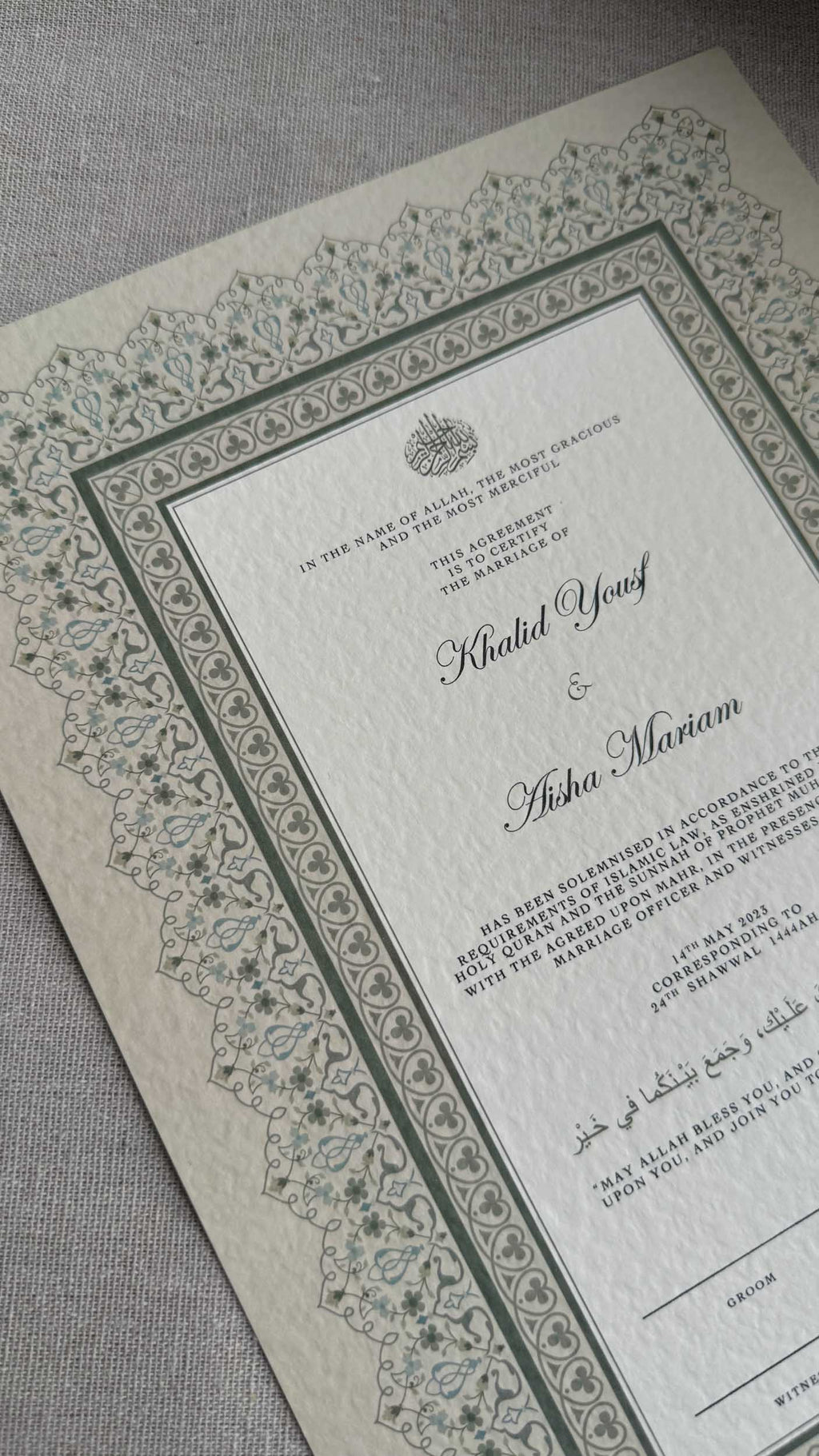 Nikah Certificate - Certificate of Commitment + Pen