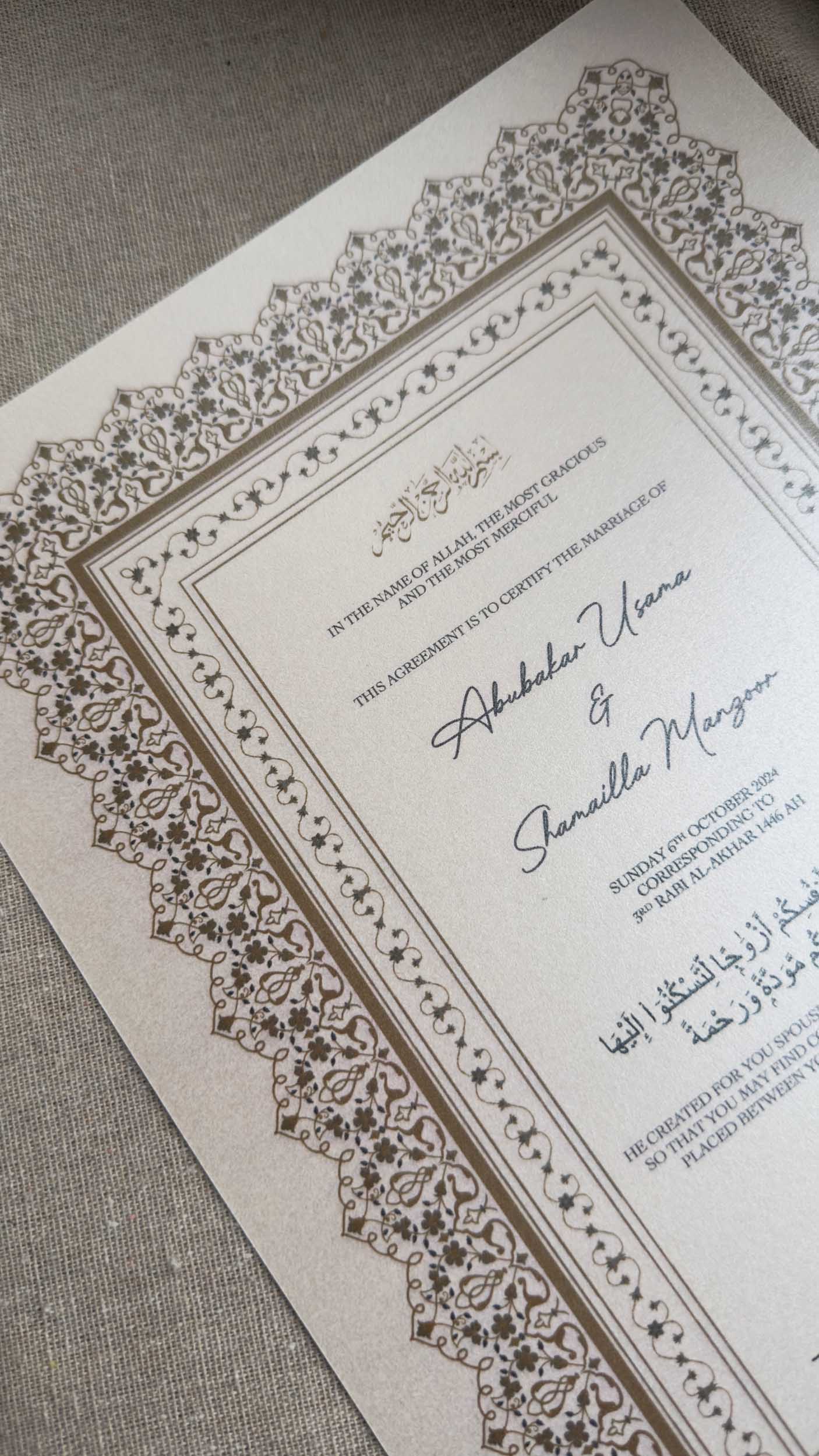 Nikah Certificate - Lights of Gold