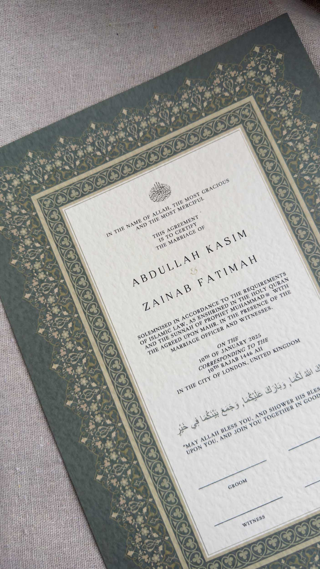 Nikah Certificate - Garden of Hope