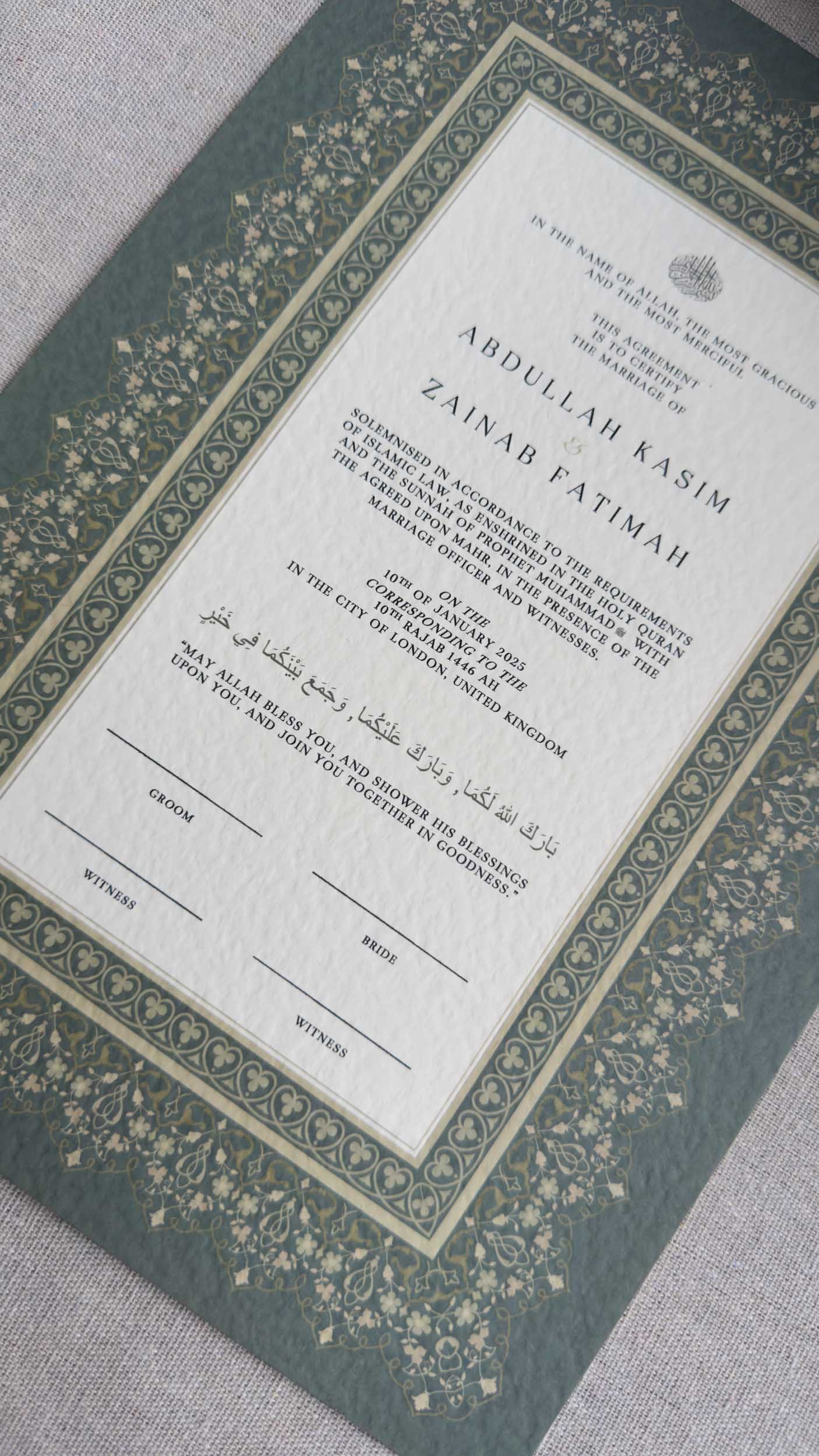 Nikah Certificate - Garden of Hope