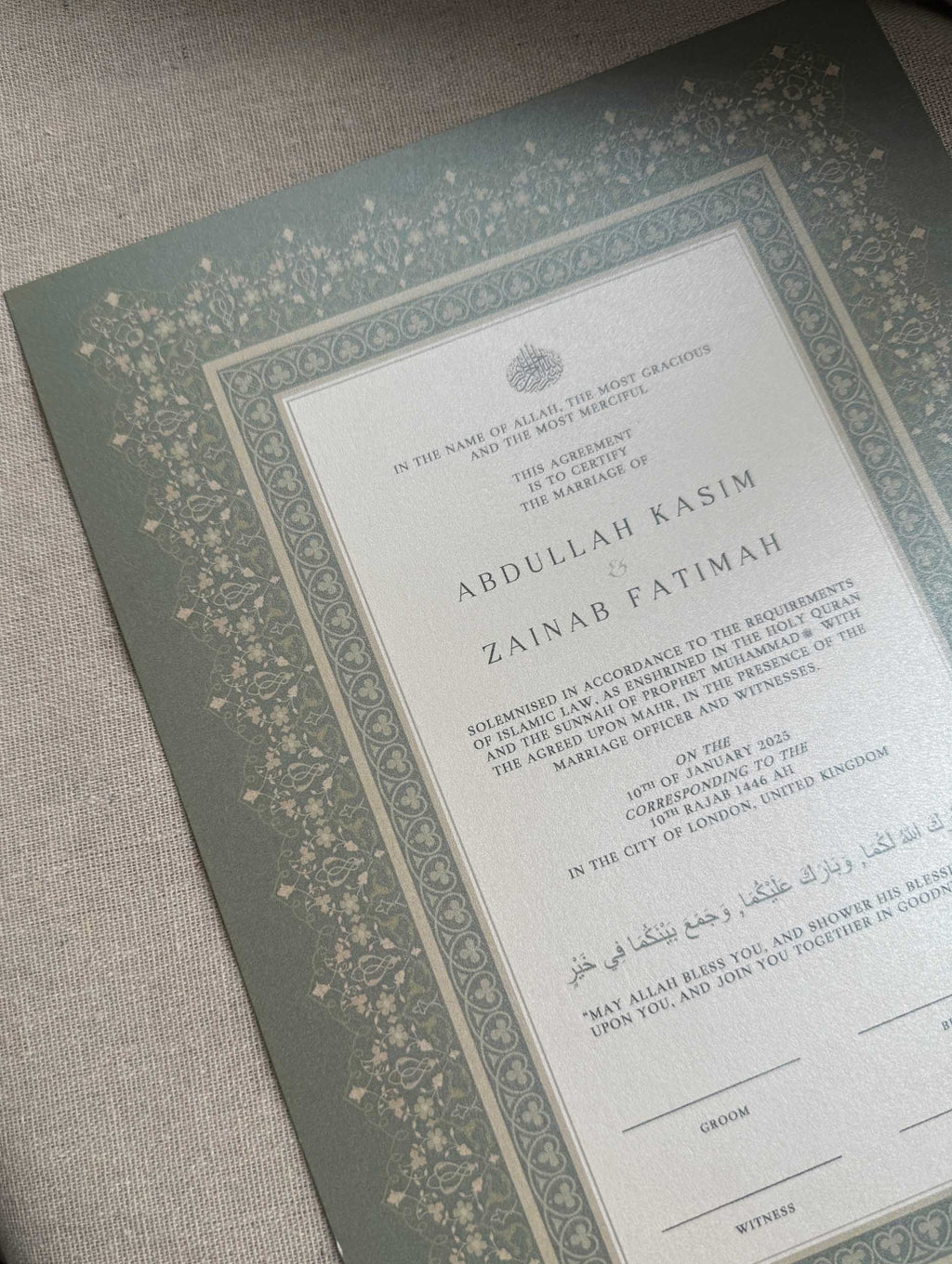 Nikah Certificate - Garden of Hope