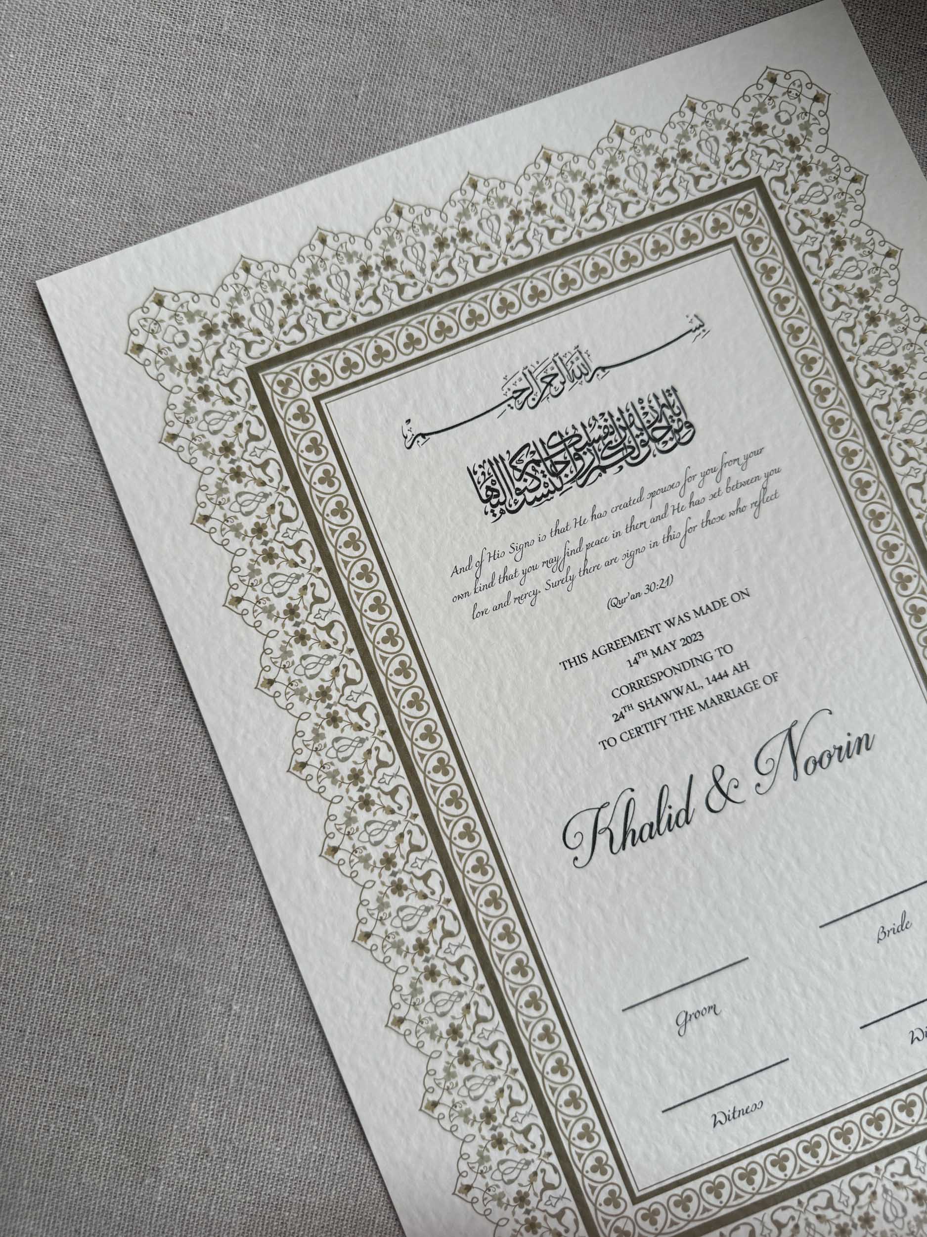 Nikah Certificate - Soul of Gold + Pen