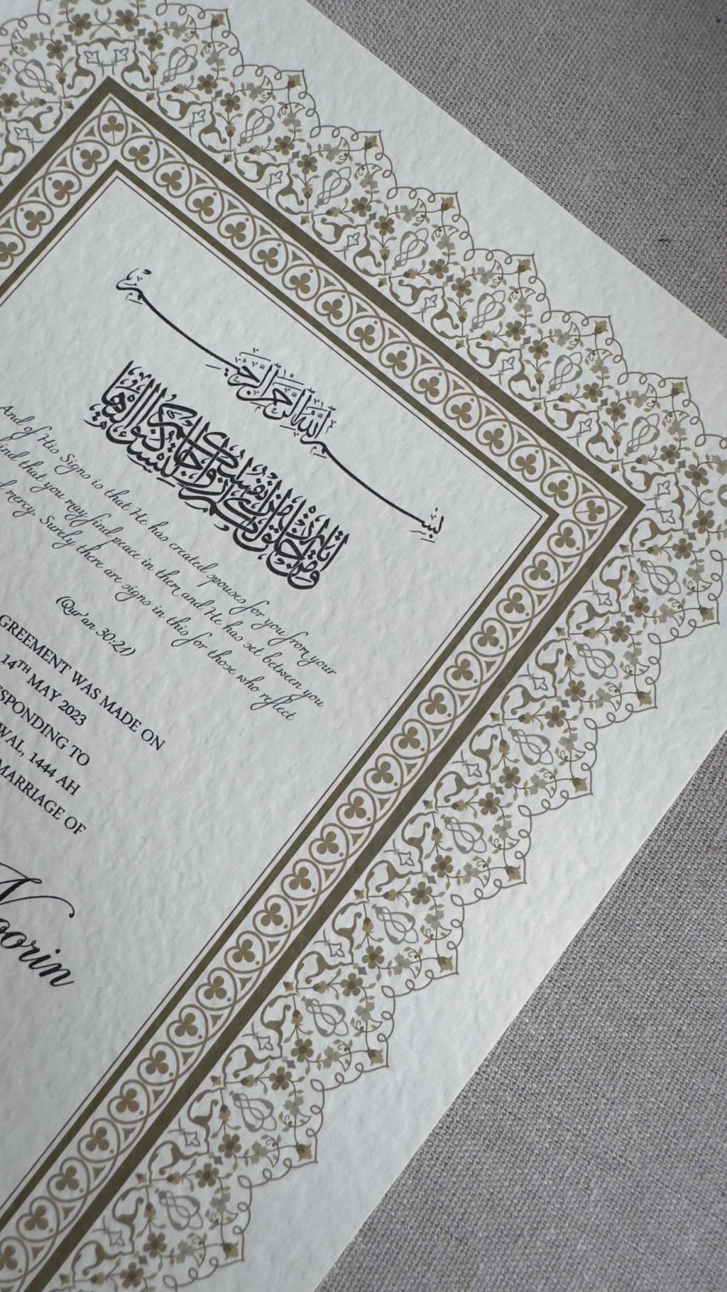 Nikah Certificate - Soul of Gold + Pen