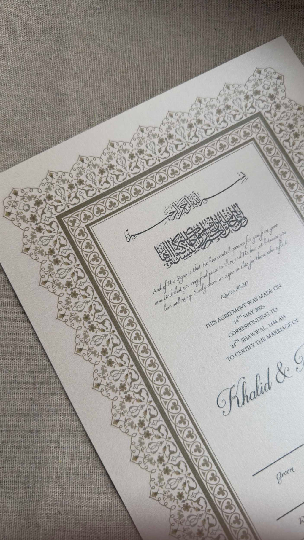 Nikah Certificate - Soul of Gold + Pen
