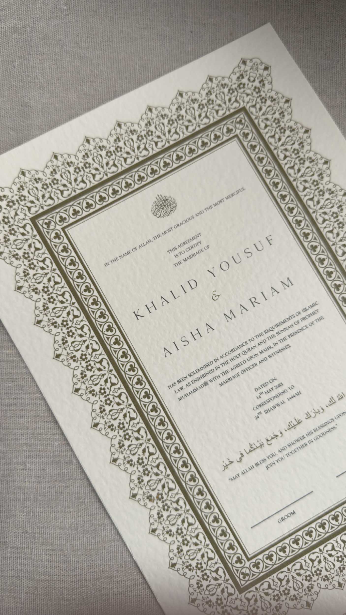 Nikah Certificate - Treasure of Emotions