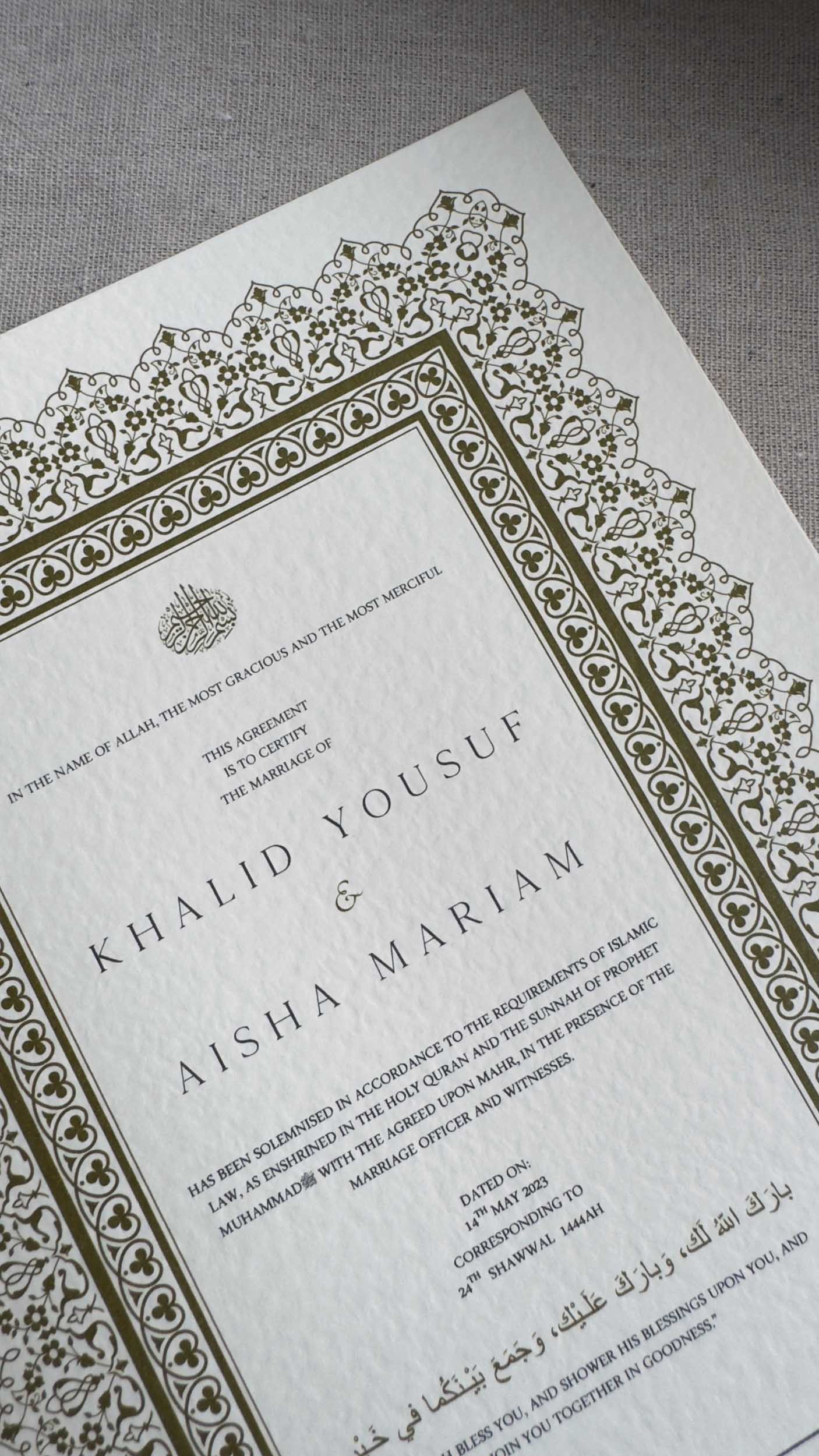 Nikah Certificate - Treasure of Emotions