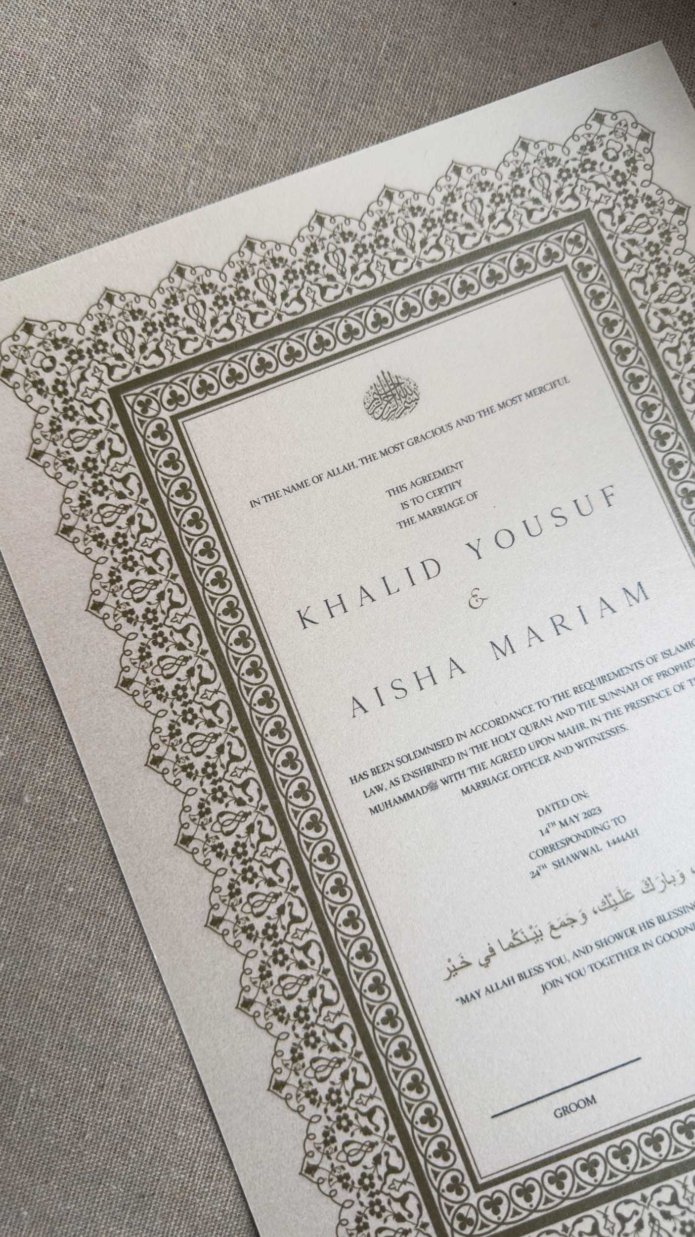 Nikah Certificate - Treasure of Emotions
