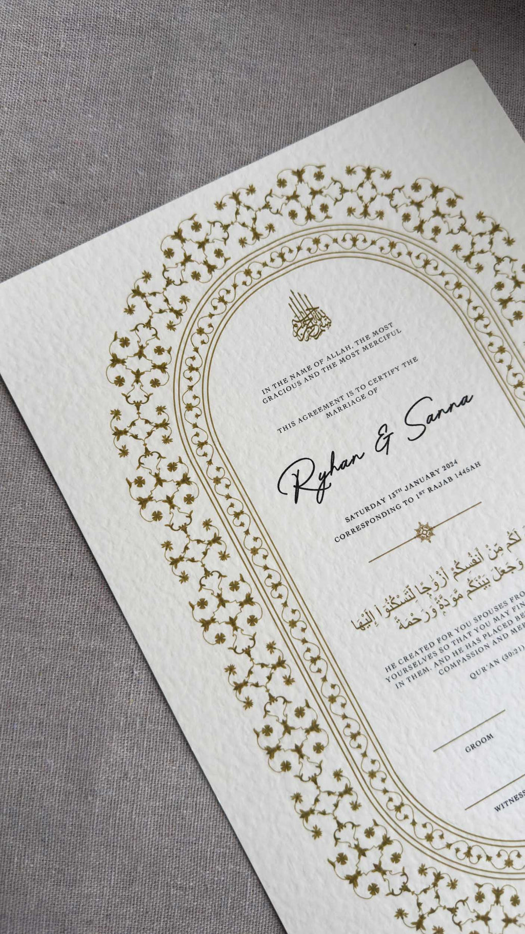 Nikah Certificate - Threads of Gold + Pen