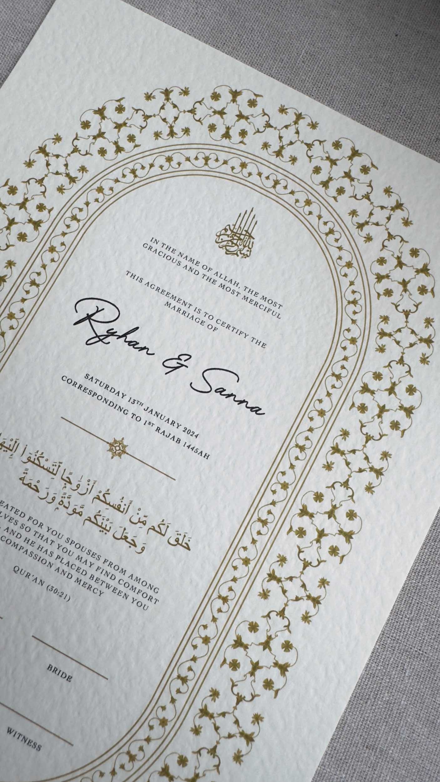 Nikah Certificate - Threads of Gold
