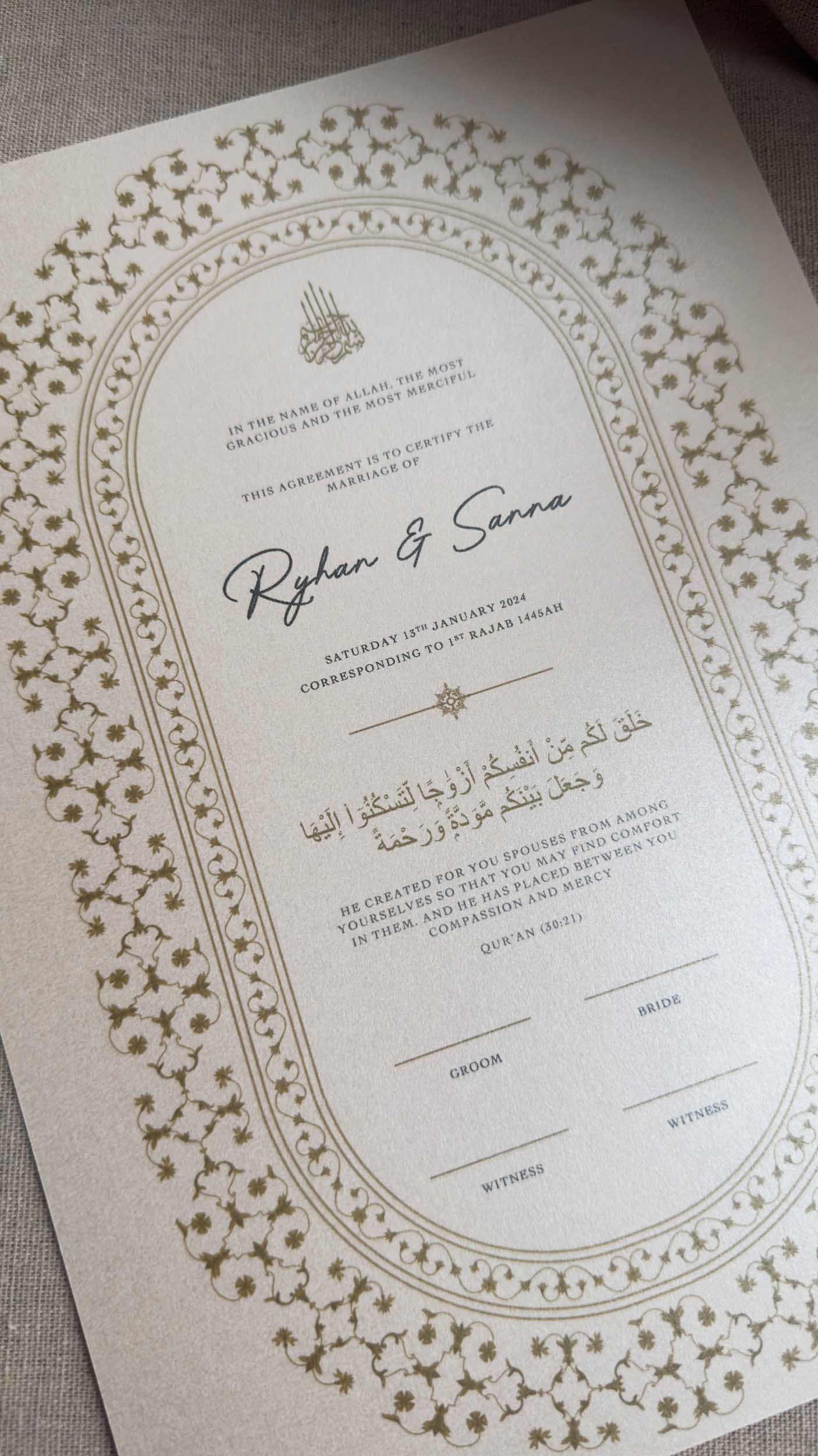 Nikah Certificate - Threads of Gold